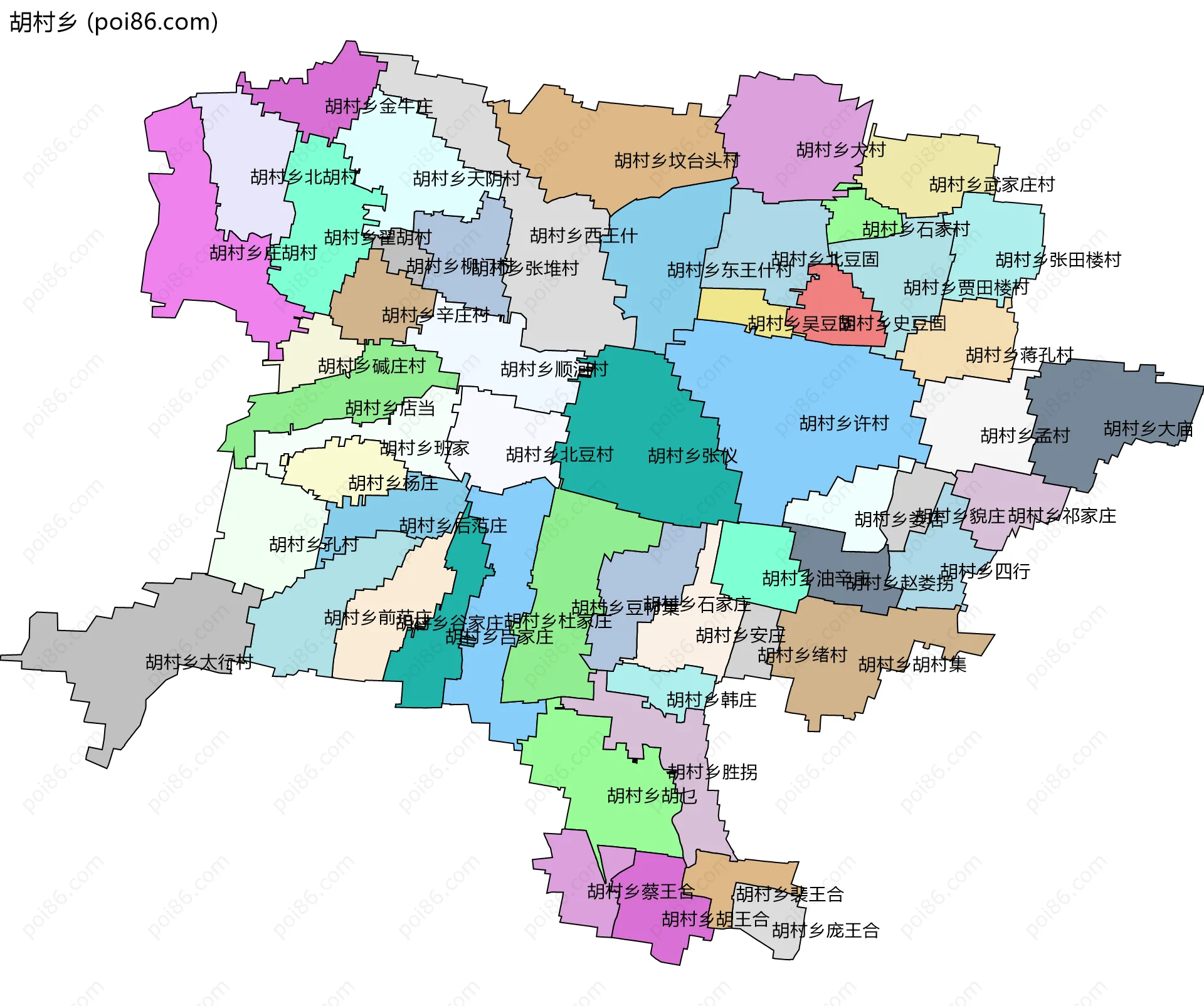 胡村乡边界地图(五级行政区划)