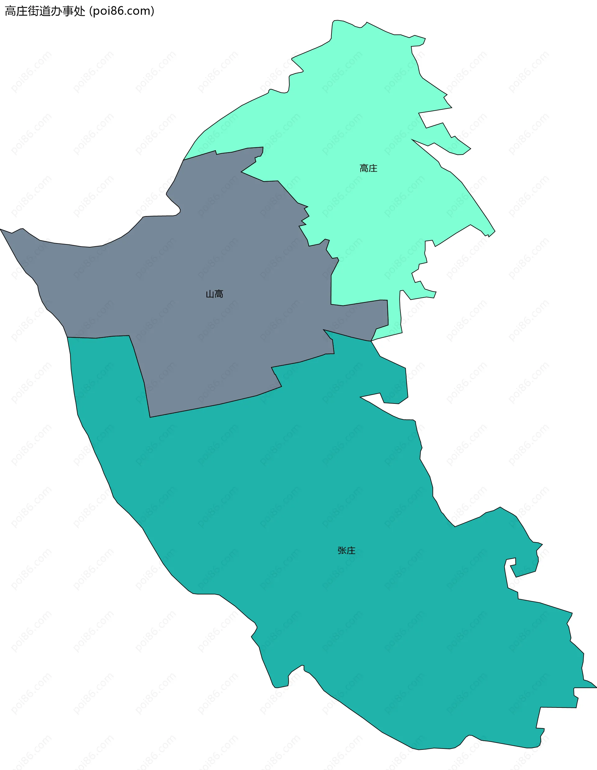 高庄街道办事处边界地图(五级行政区划)