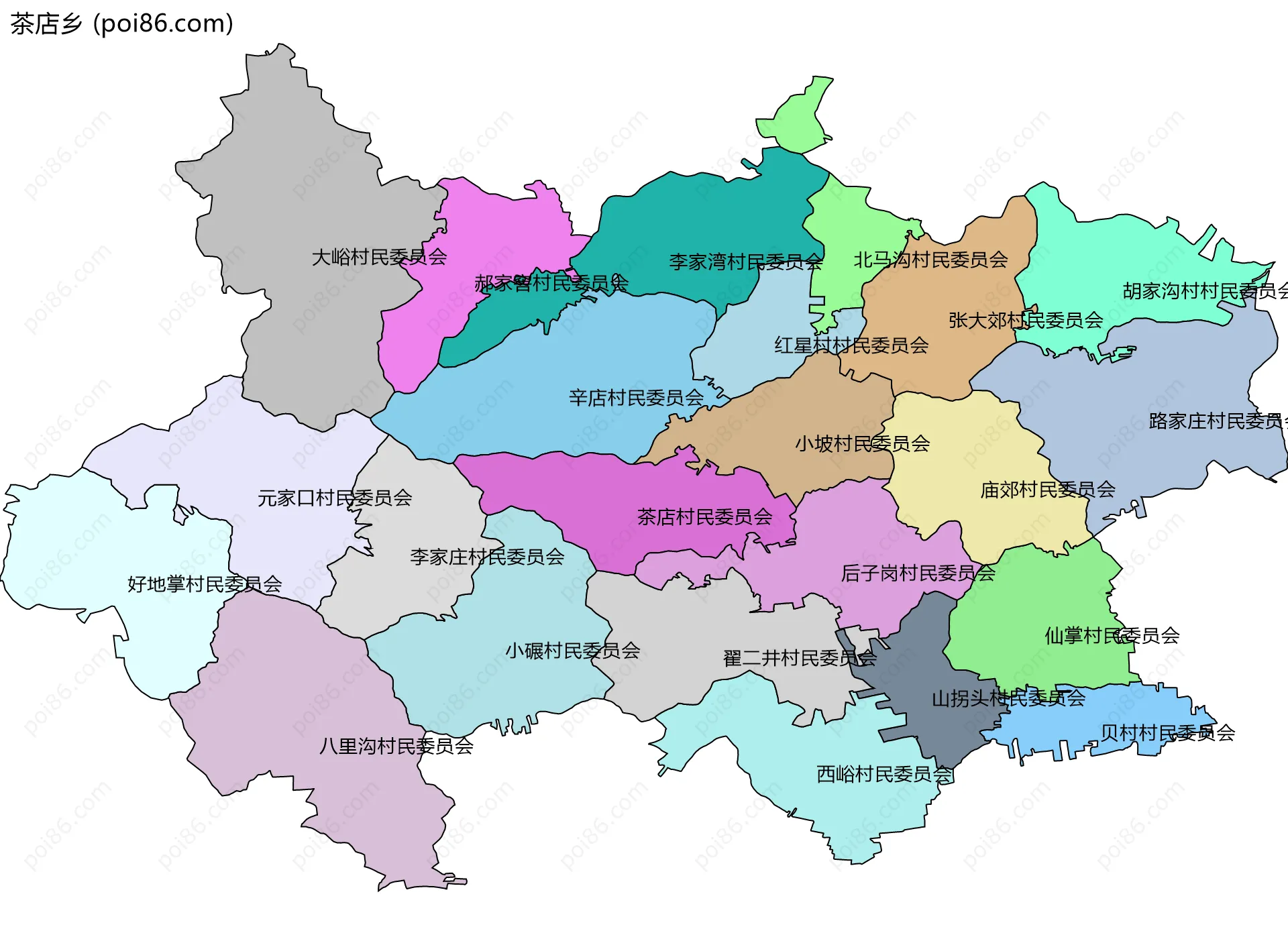 茶店乡边界地图(五级行政区划)