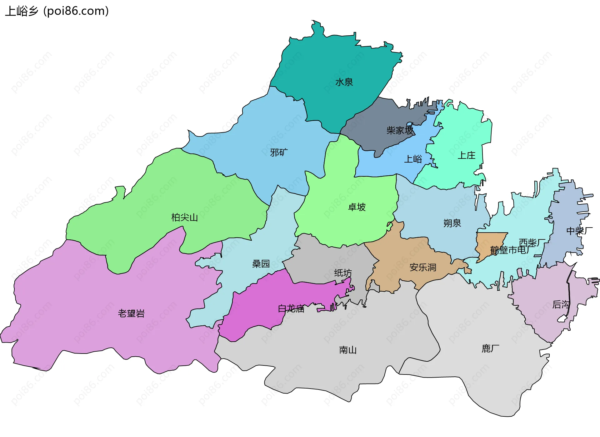 上峪乡边界地图(五级行政区划)
