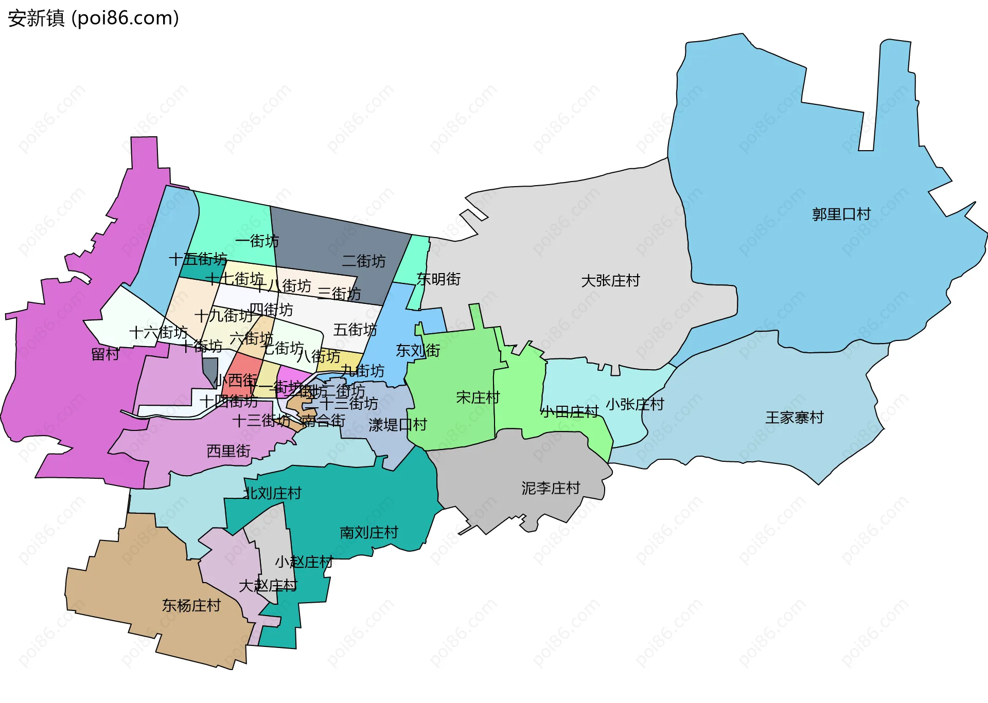 安新镇边界地图(五级行政区划)