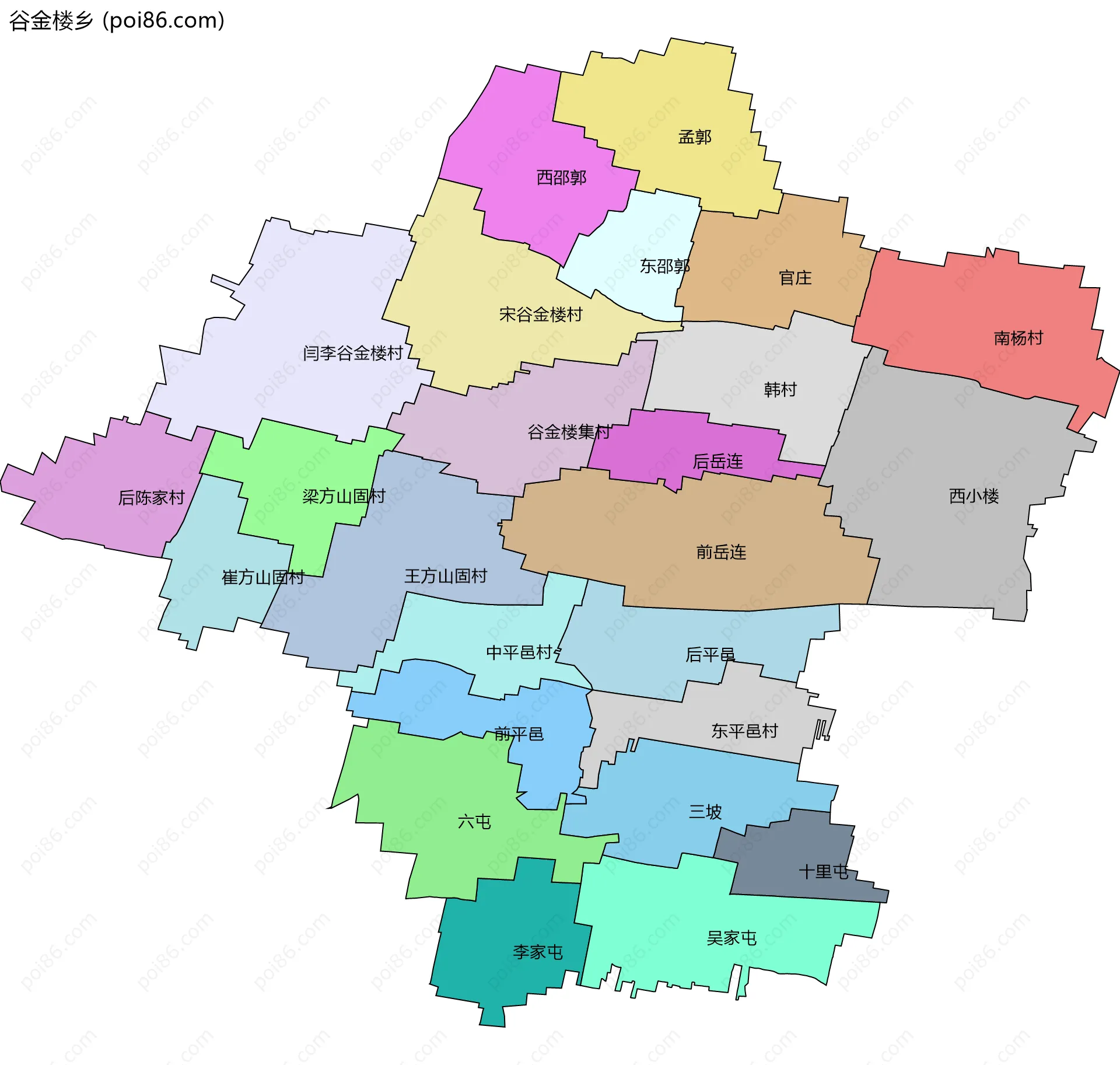 谷金楼乡边界地图(五级行政区划)