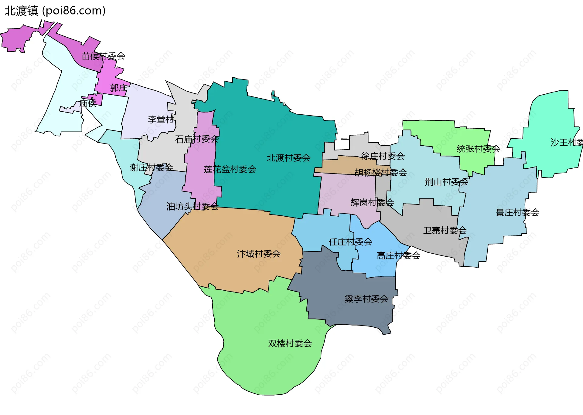 北渡镇边界地图(五级行政区划)