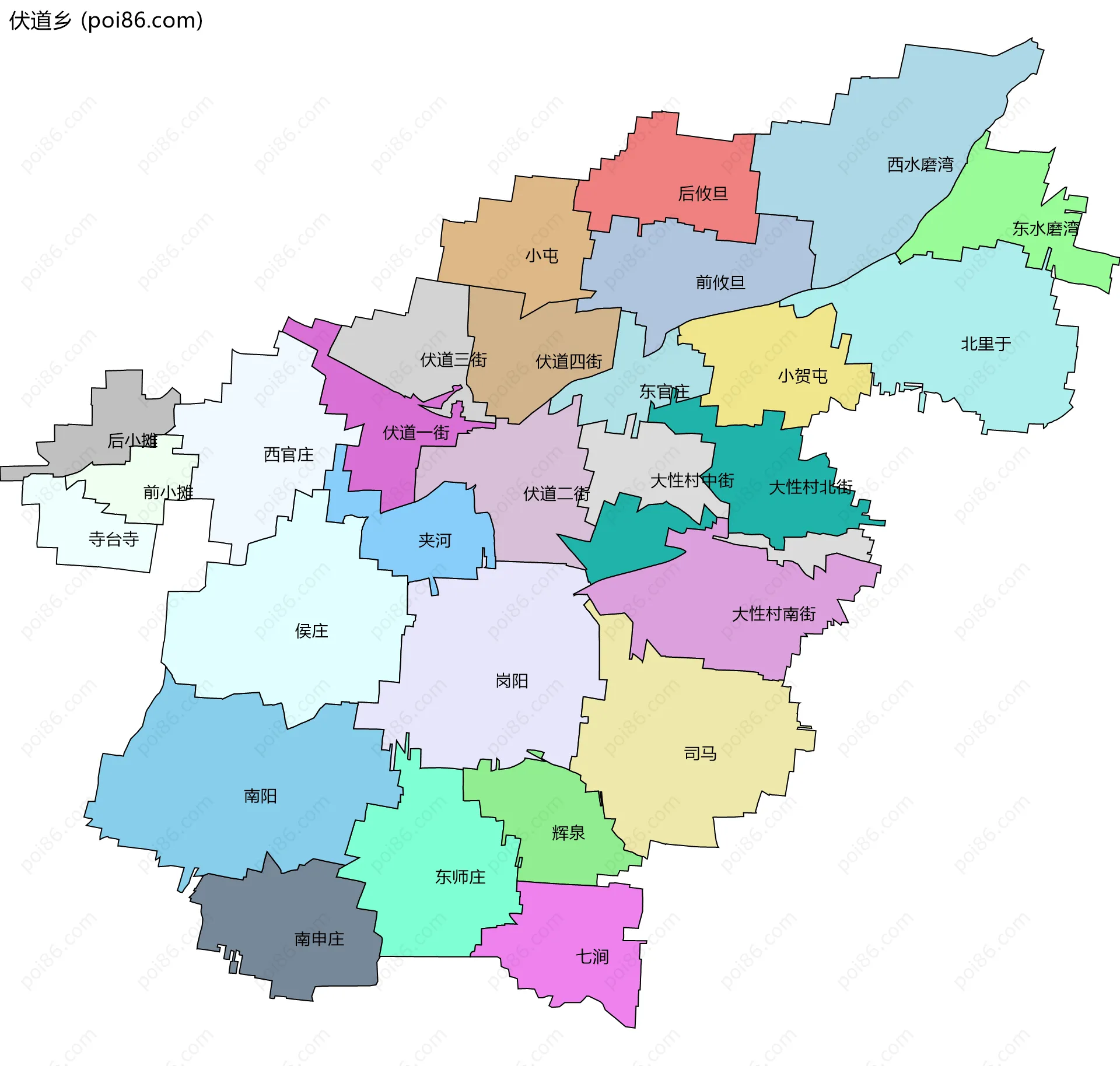 伏道乡边界地图(五级行政区划)