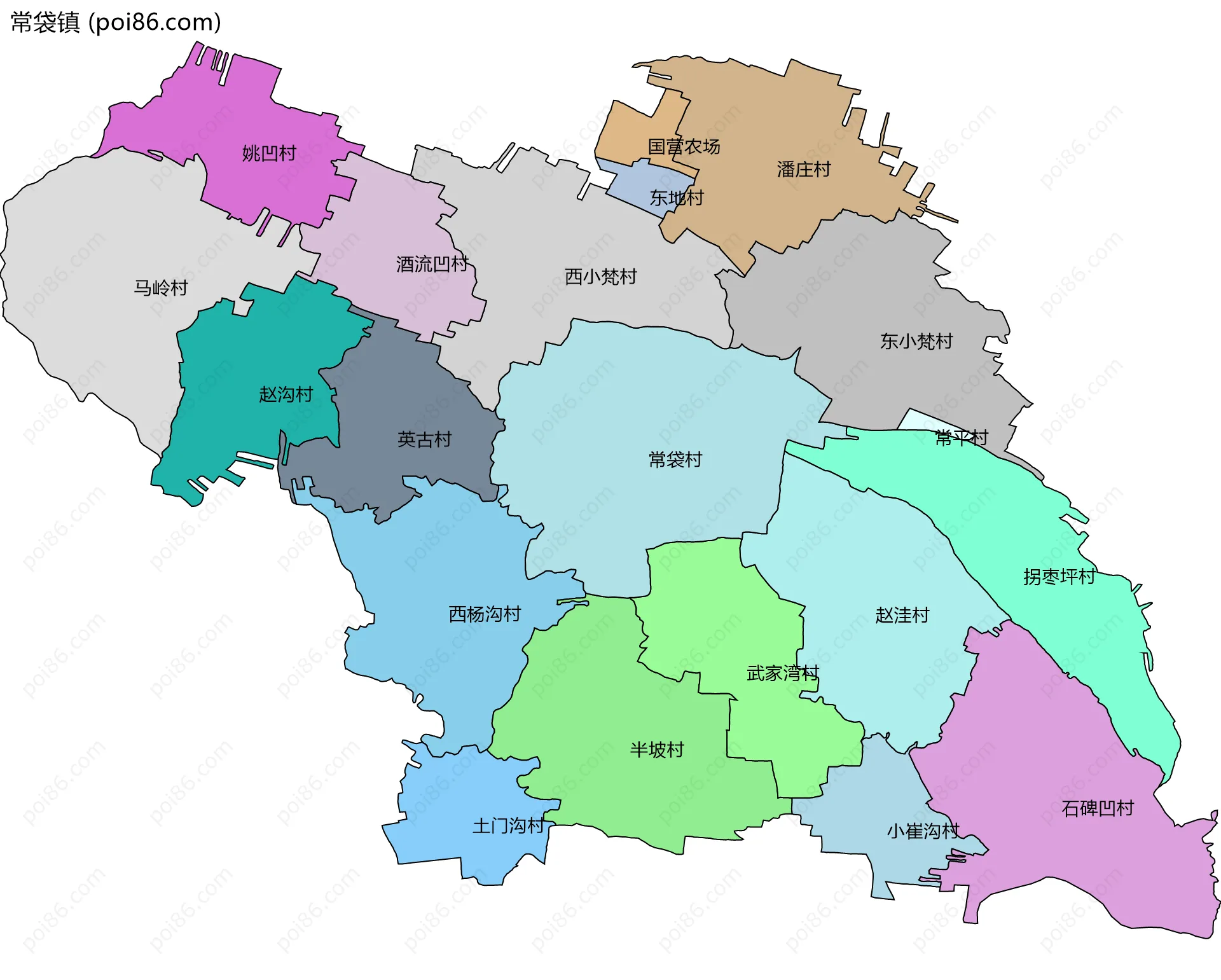 常袋镇边界地图(五级行政区划)