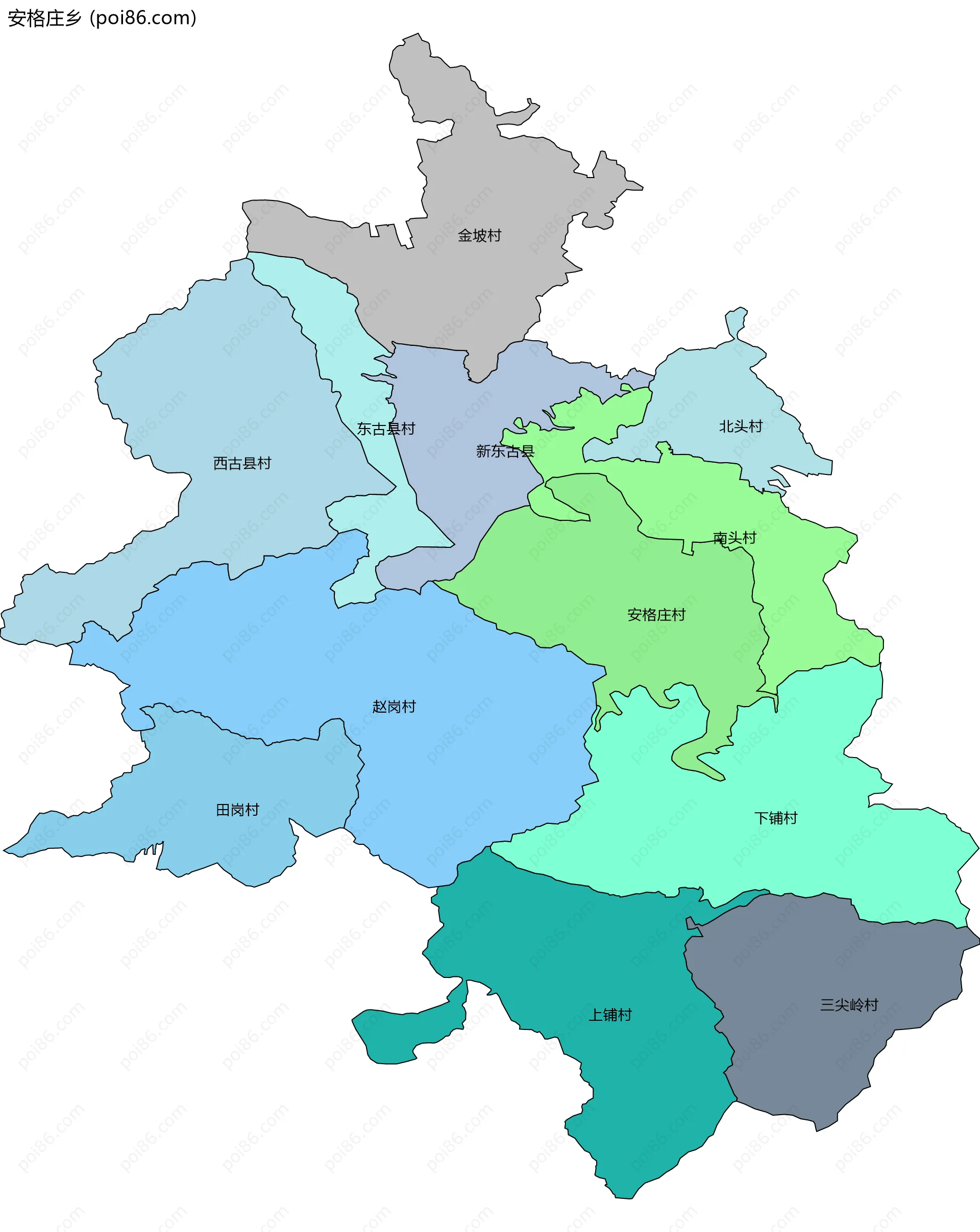 安格庄乡边界地图(五级行政区划)