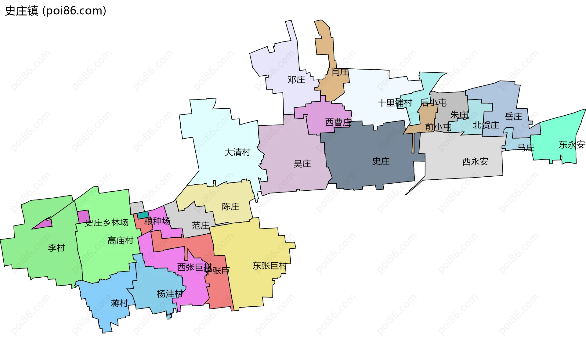 史庄镇边界地图(五级行政区划)