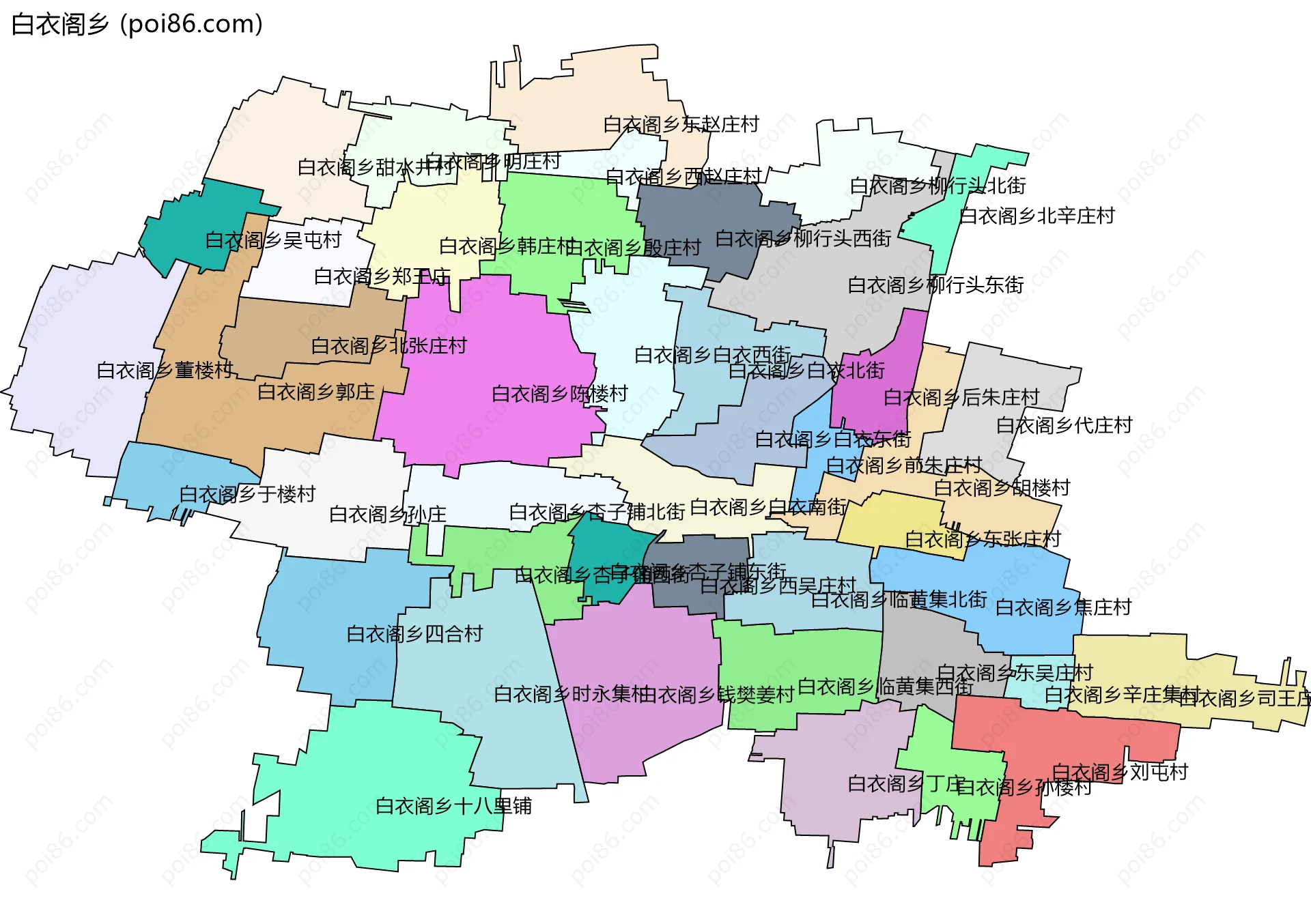 白衣阁乡边界地图(五级行政区划)