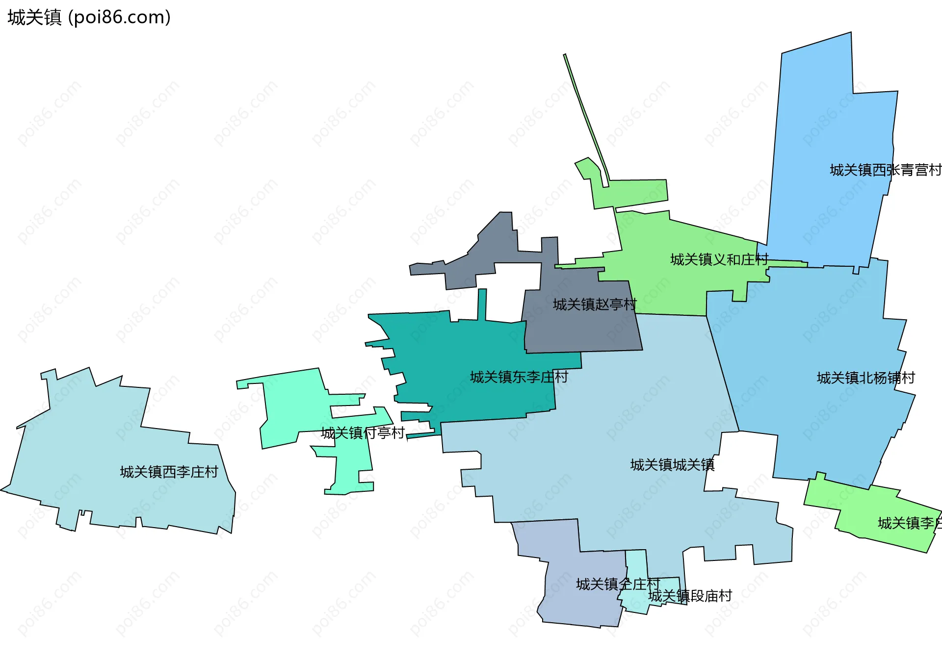 城关镇边界地图(五级行政区划)