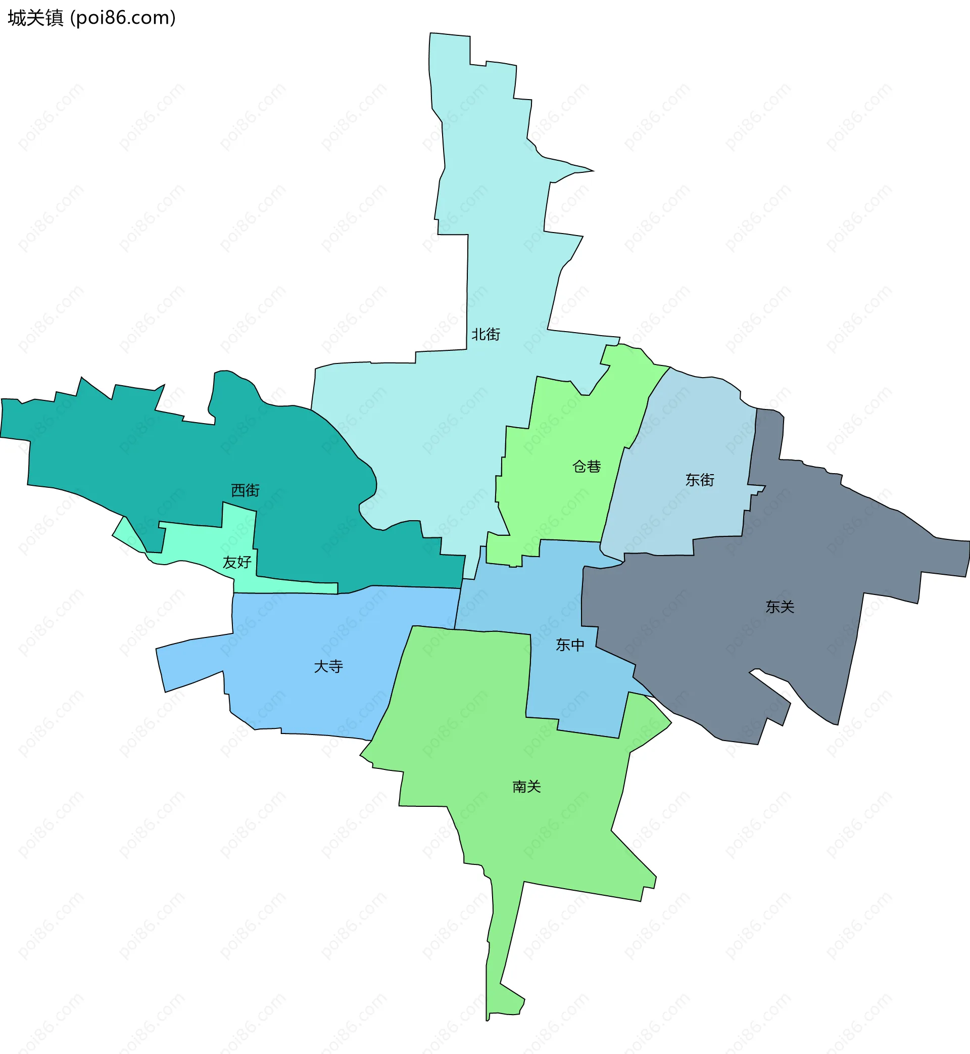 城关镇边界地图(五级行政区划)