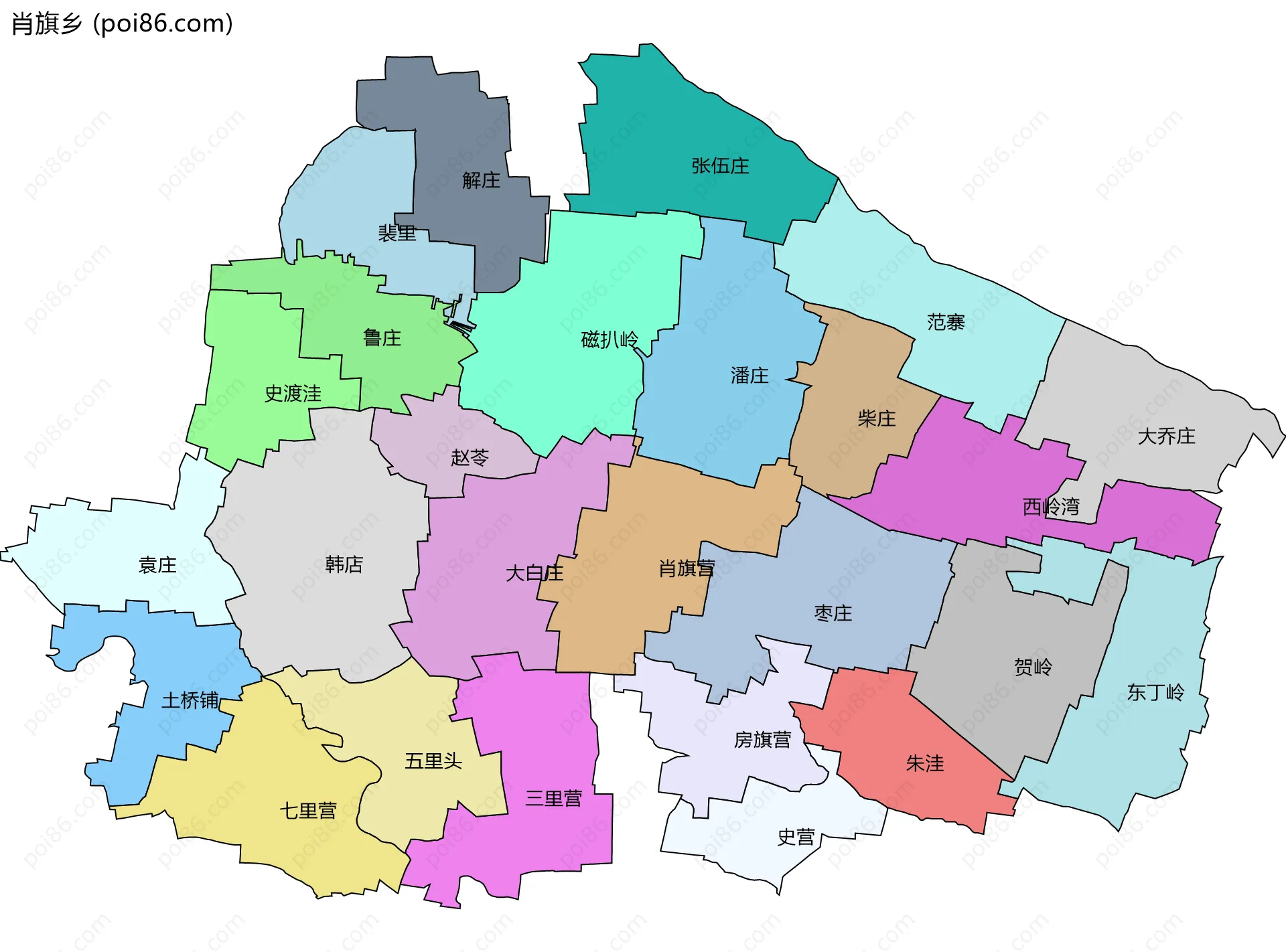 肖旗乡边界地图(五级行政区划)