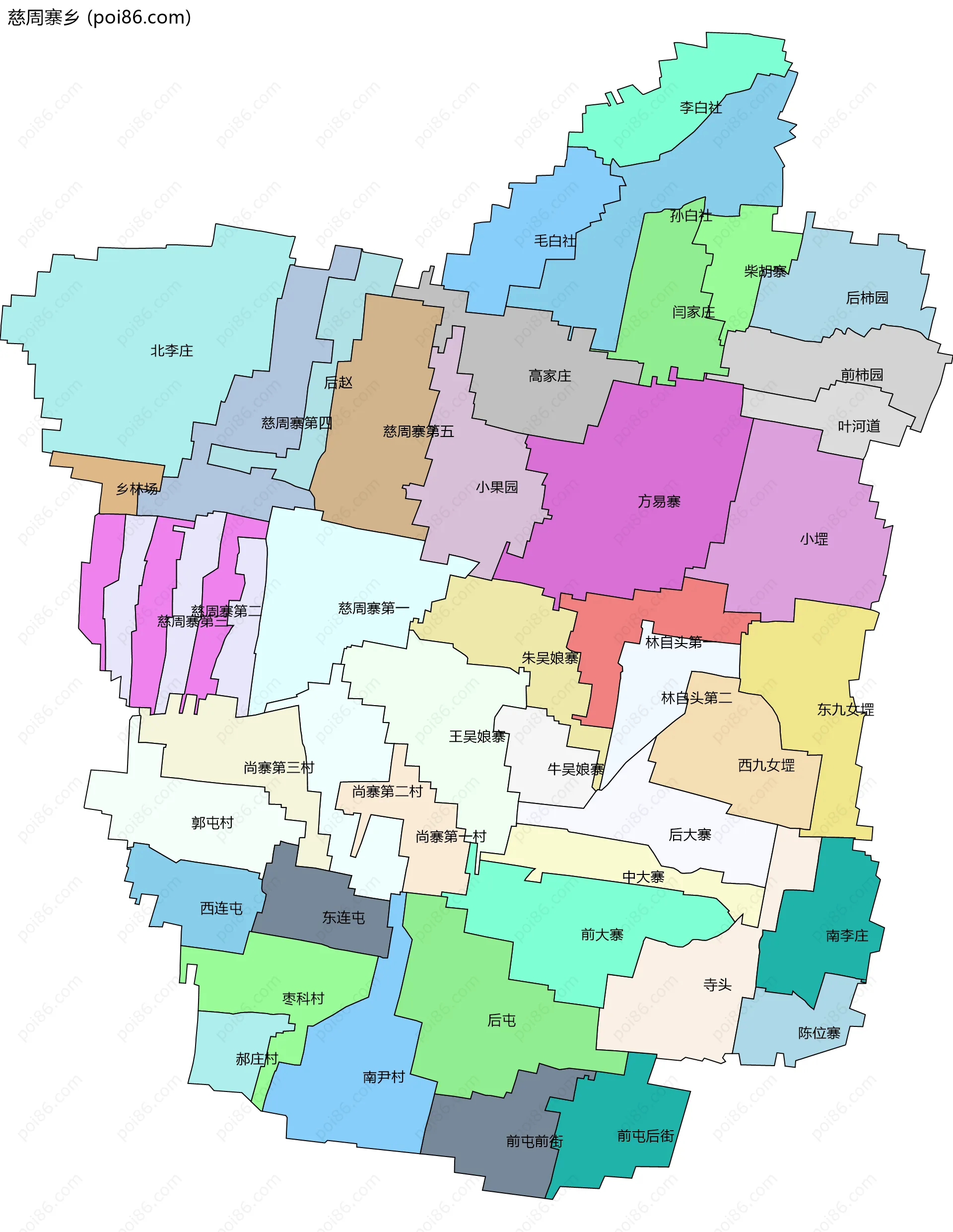 慈周寨乡边界地图(五级行政区划)