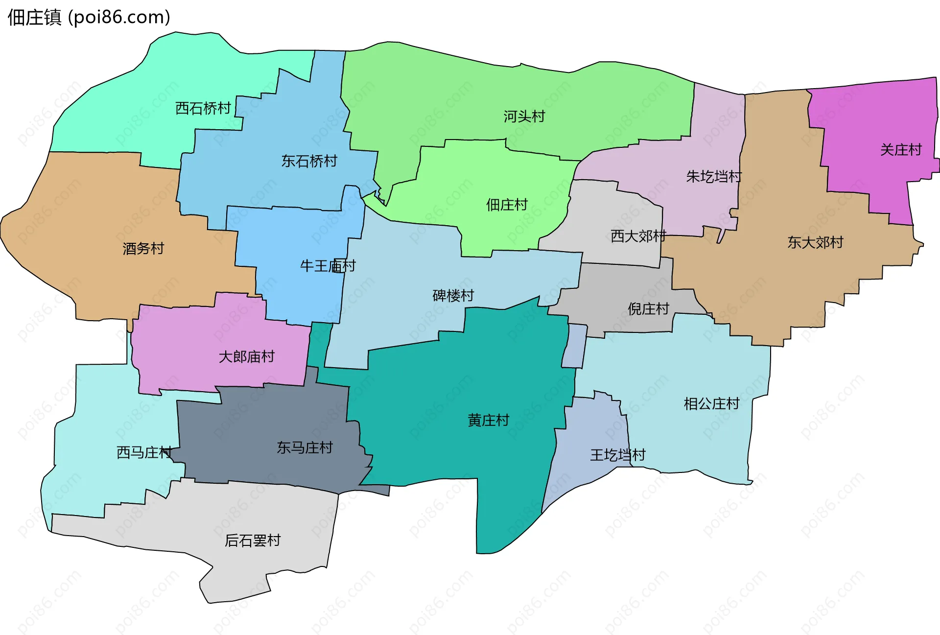 佃庄镇边界地图(五级行政区划)
