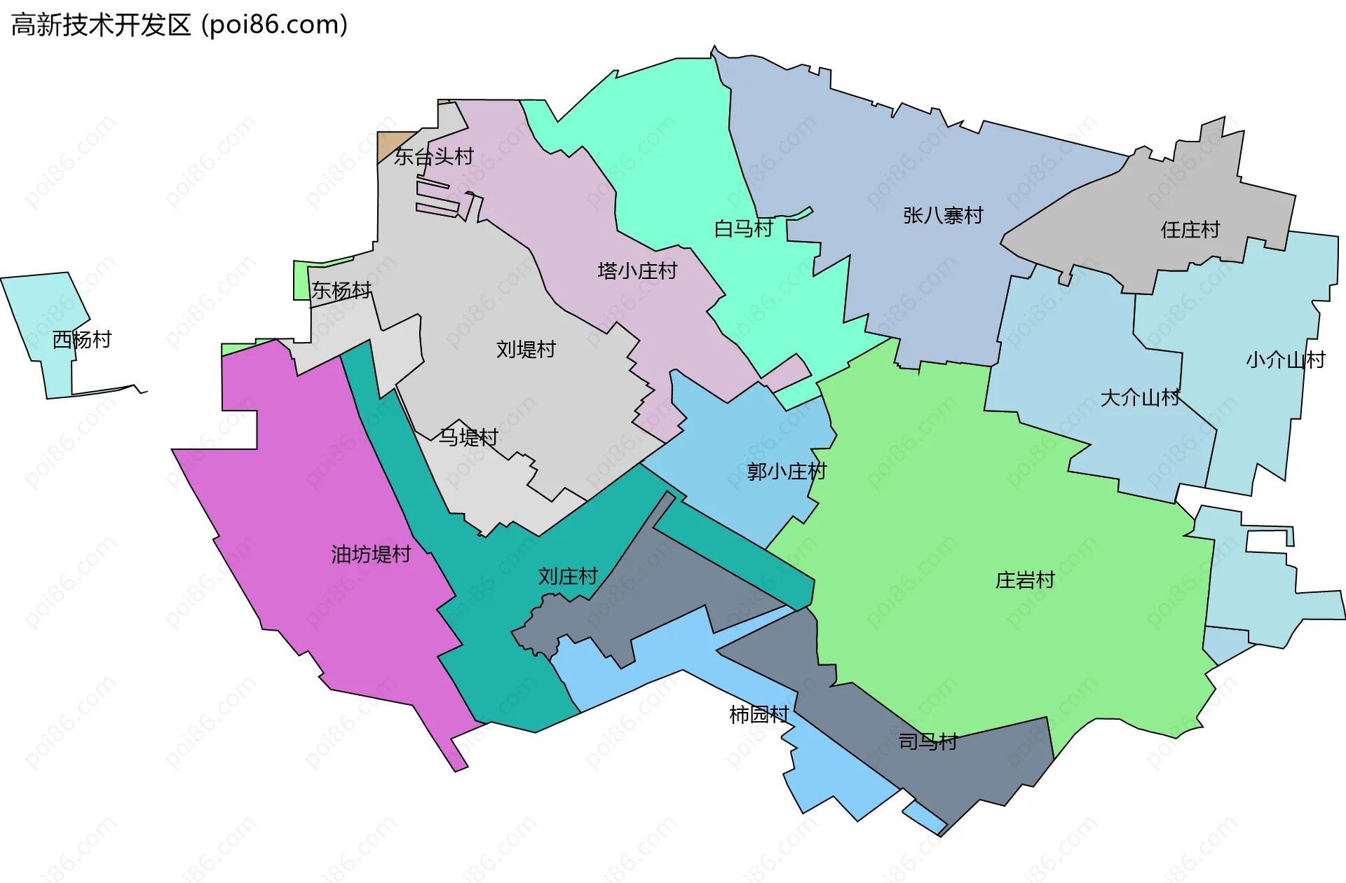 高新技术开发区边界地图(五级行政区划)