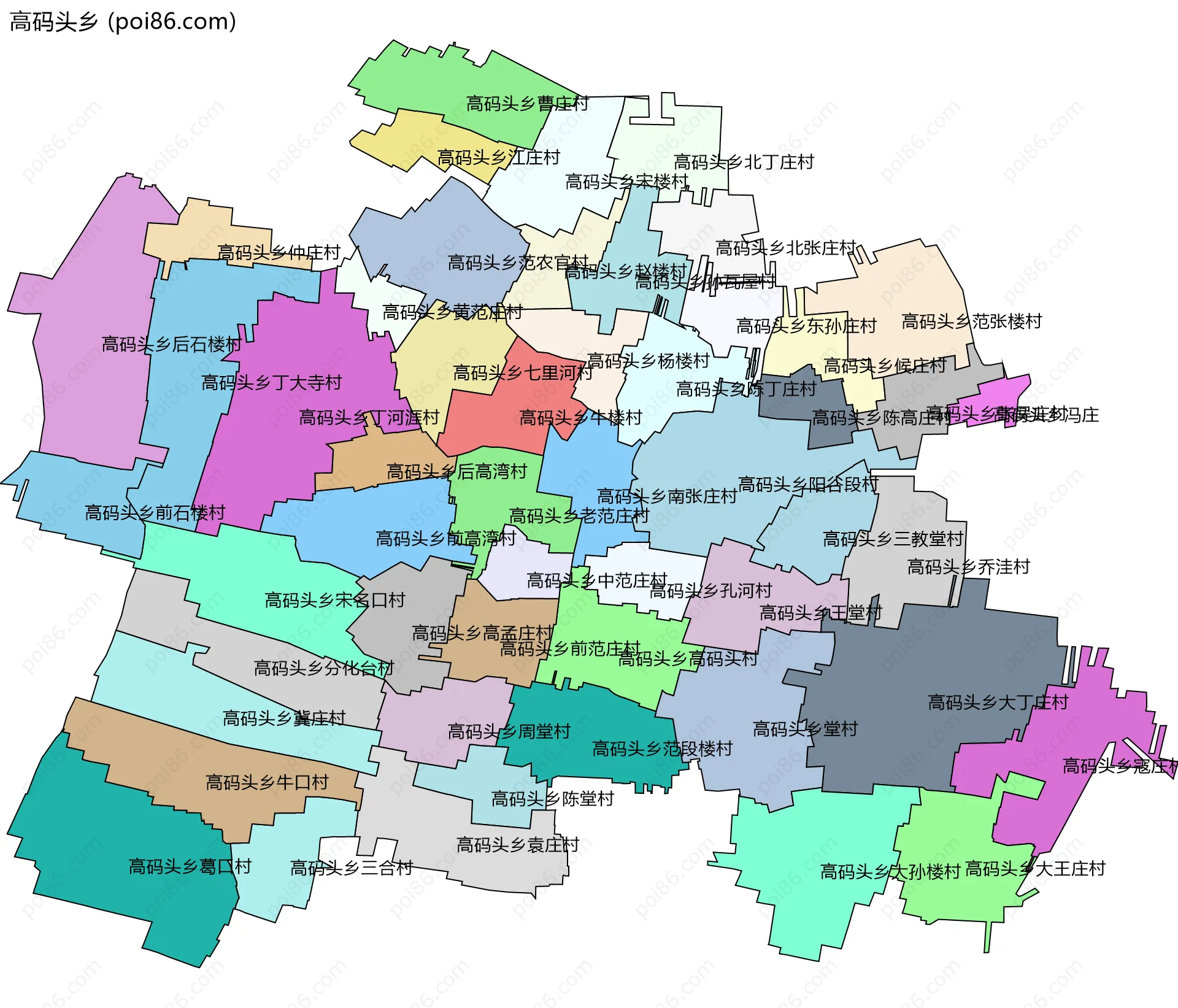 高码头乡边界地图(五级行政区划)
