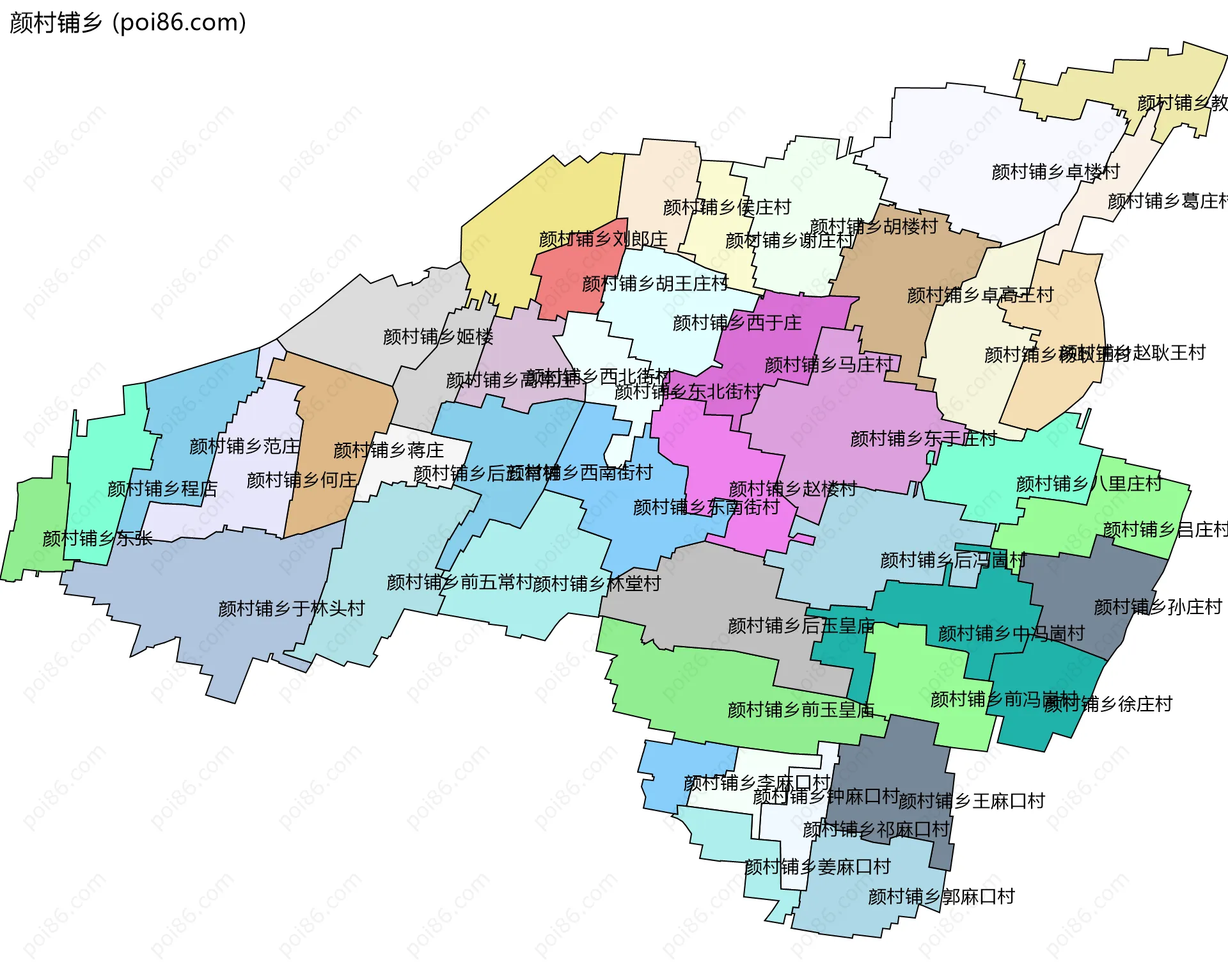 颜村铺乡边界地图(五级行政区划)