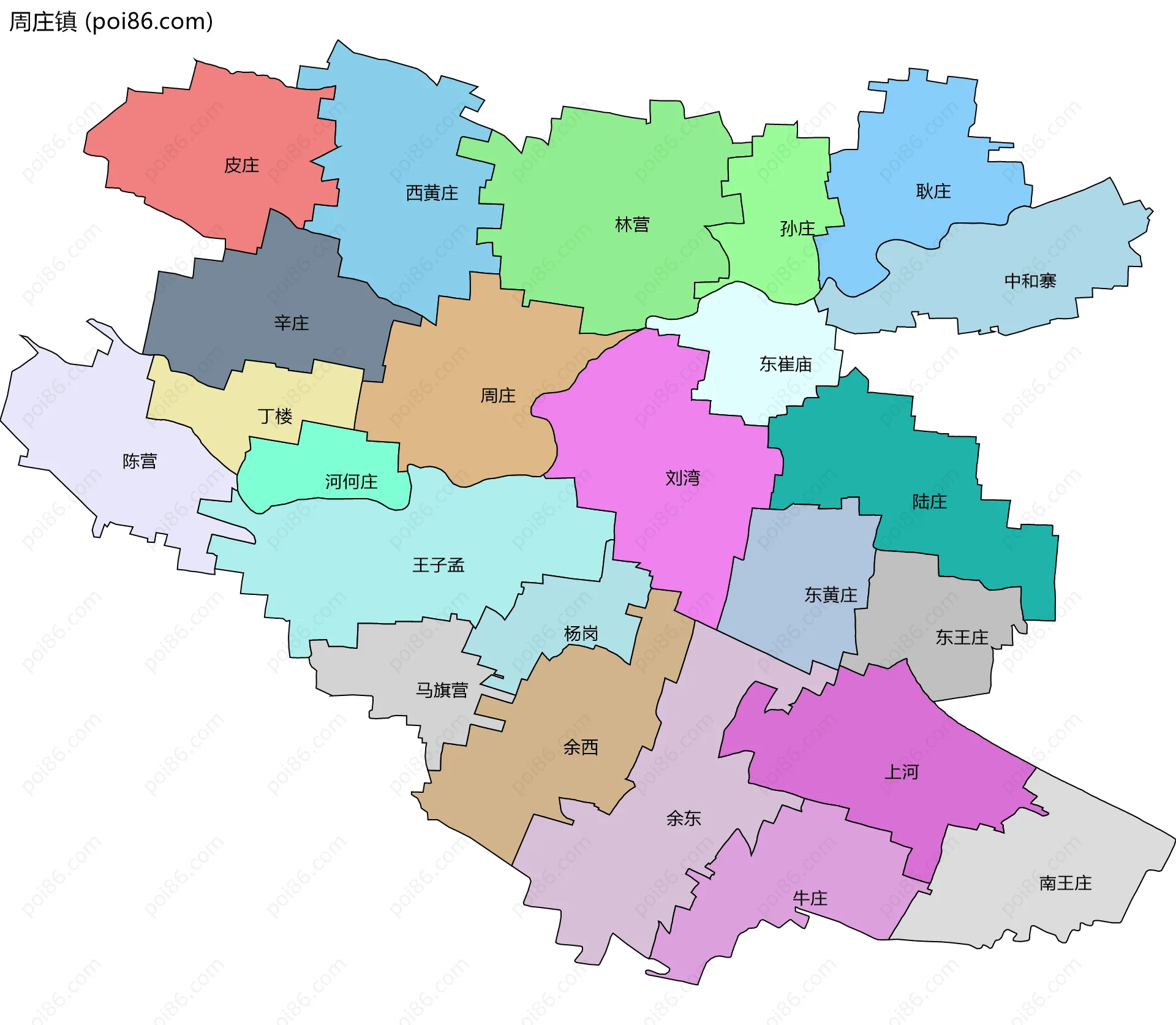 周庄镇边界地图(五级行政区划)
