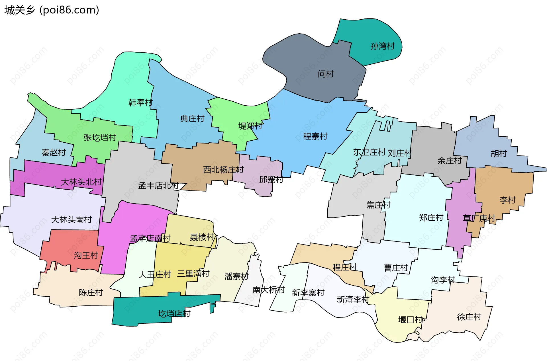 城关乡边界地图(五级行政区划)