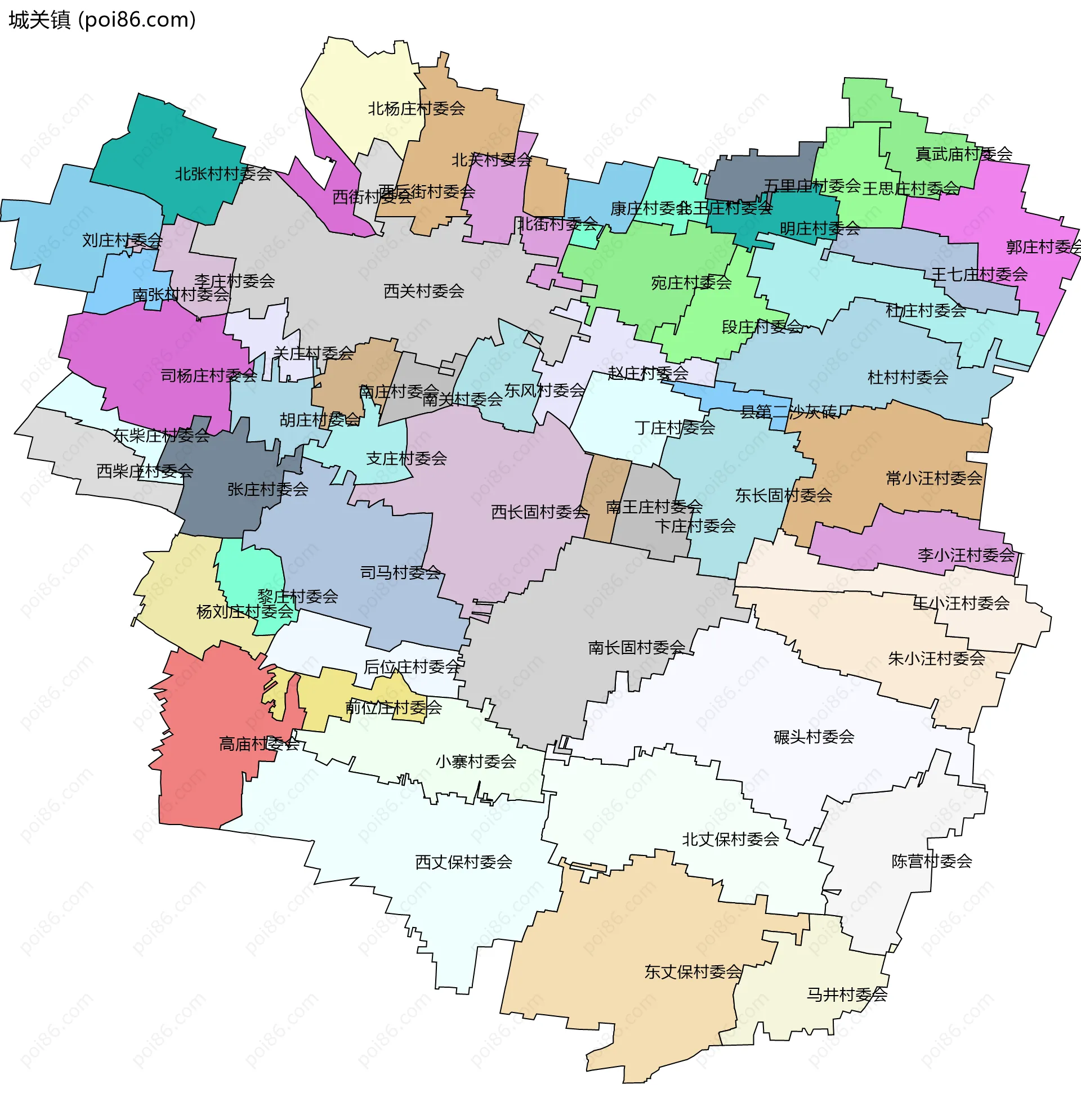 城关镇边界地图(五级行政区划)