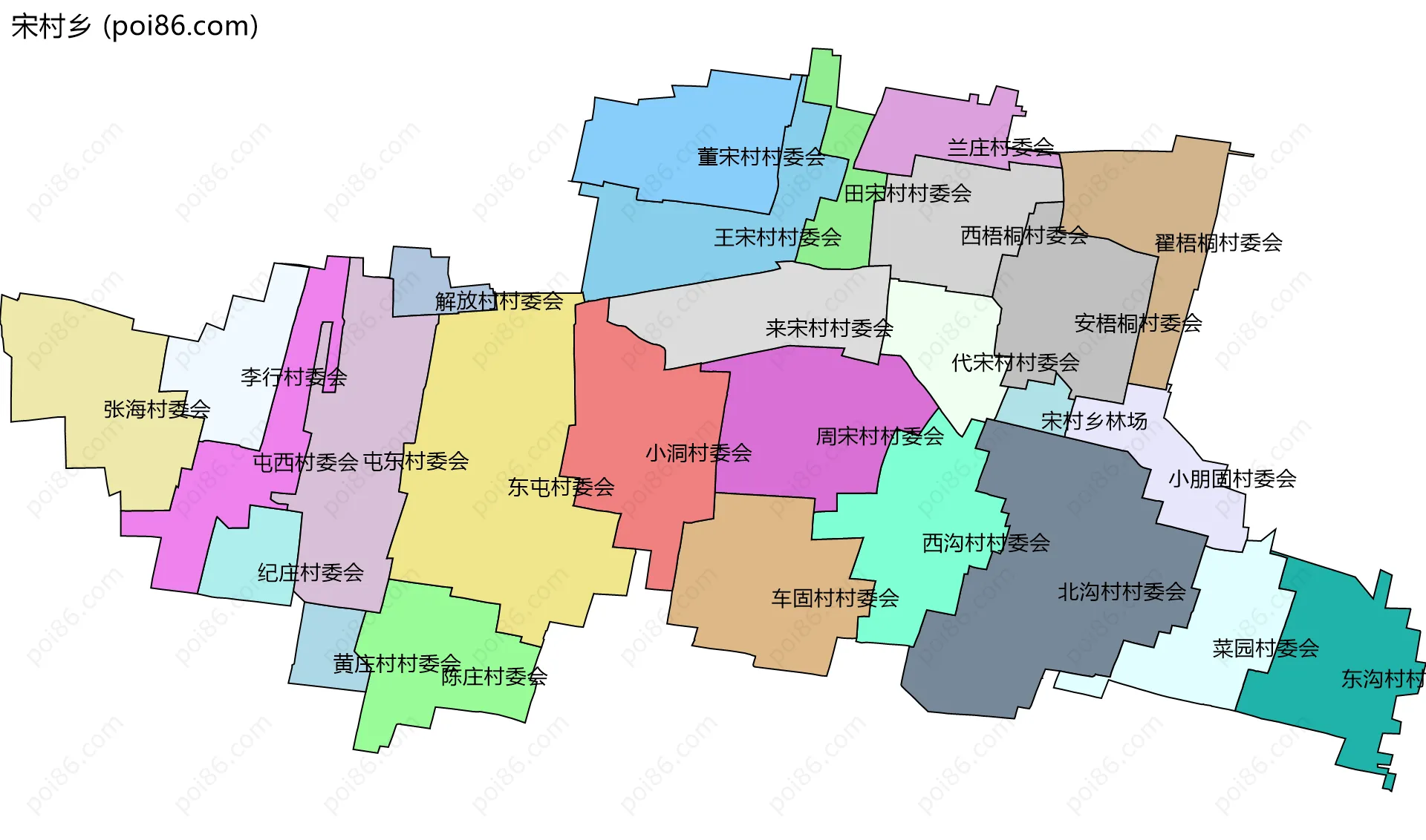 宋村乡边界地图(五级行政区划)