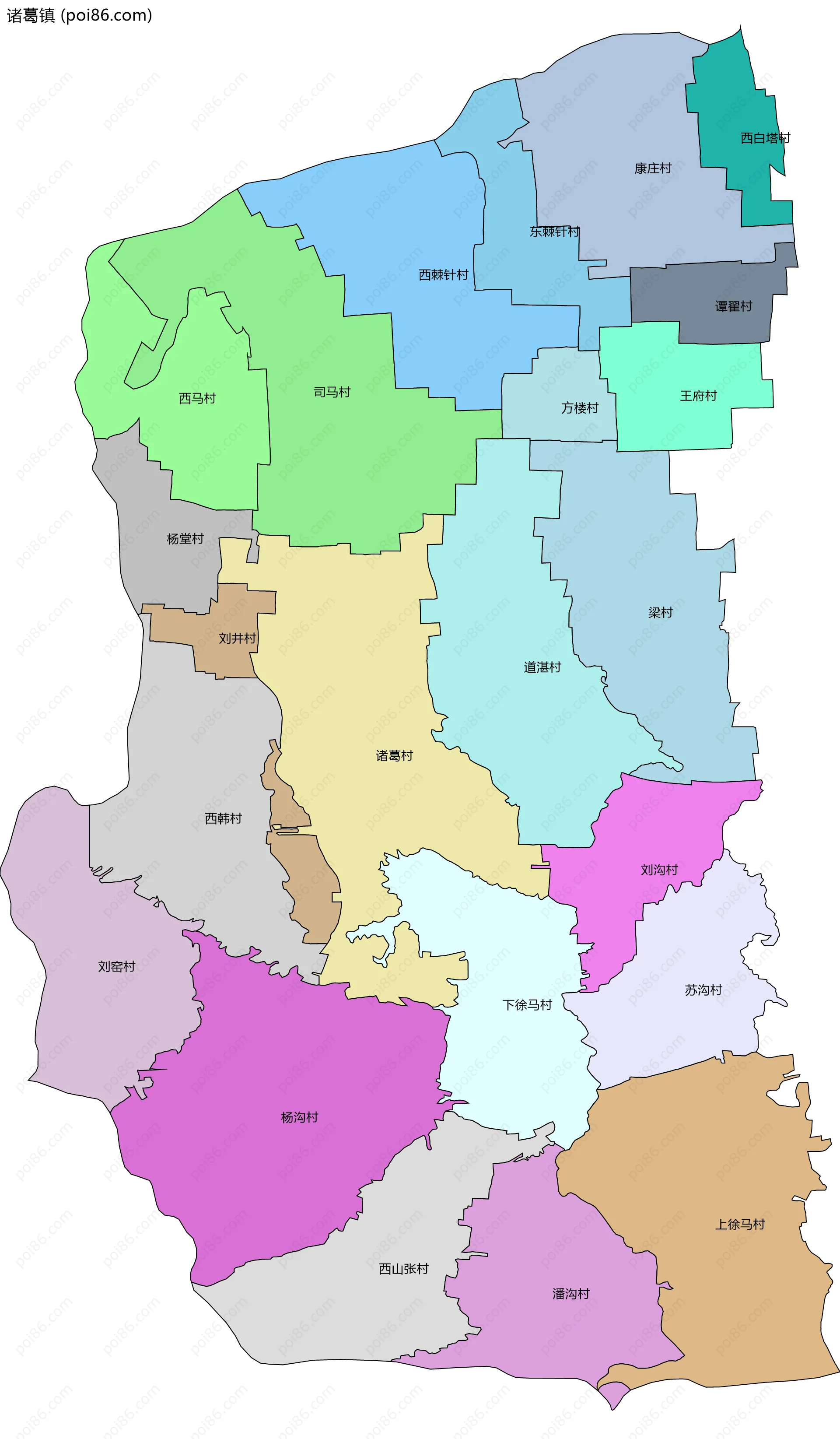 诸葛镇边界地图(五级行政区划)