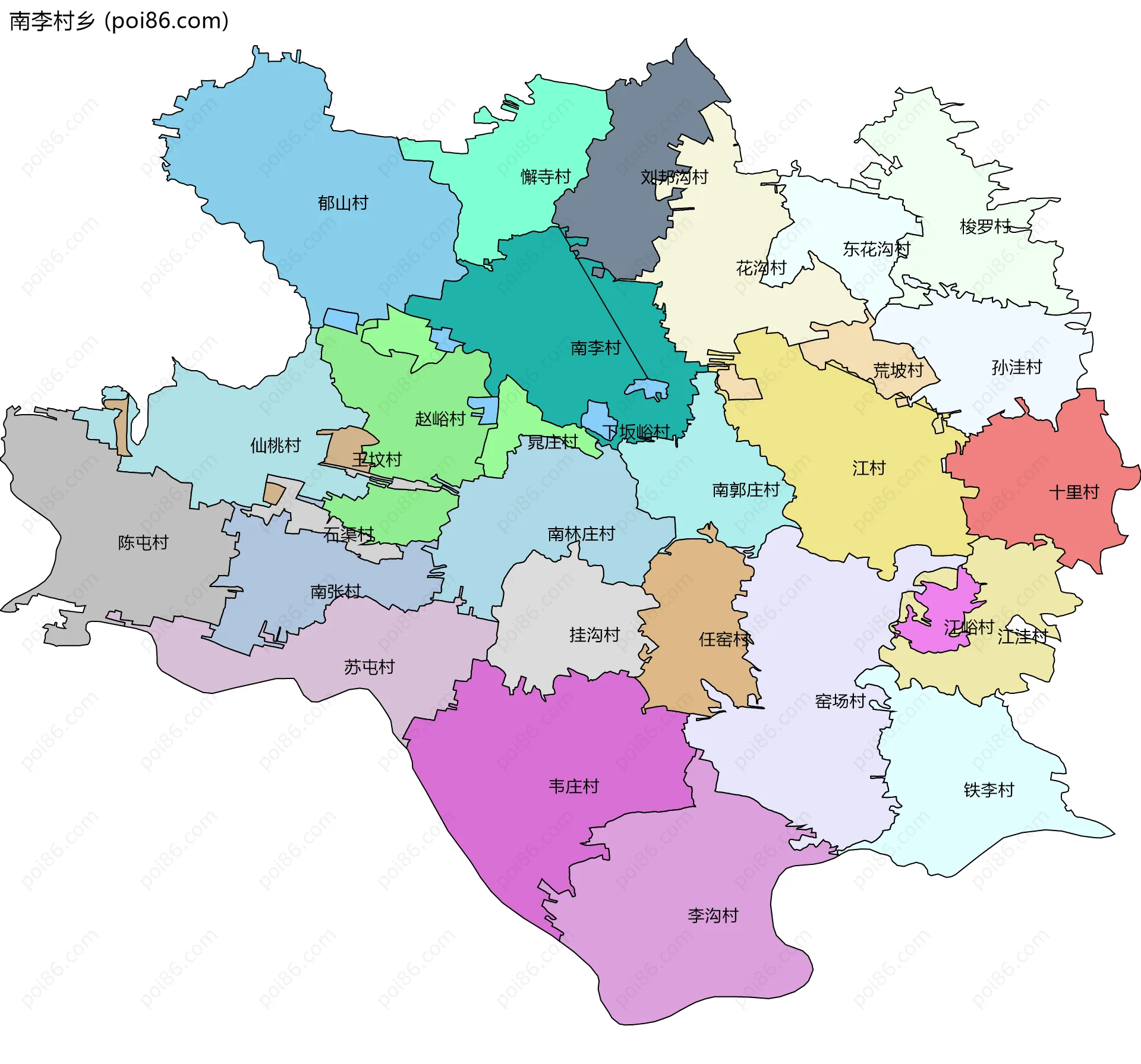 南李村乡边界地图(五级行政区划)