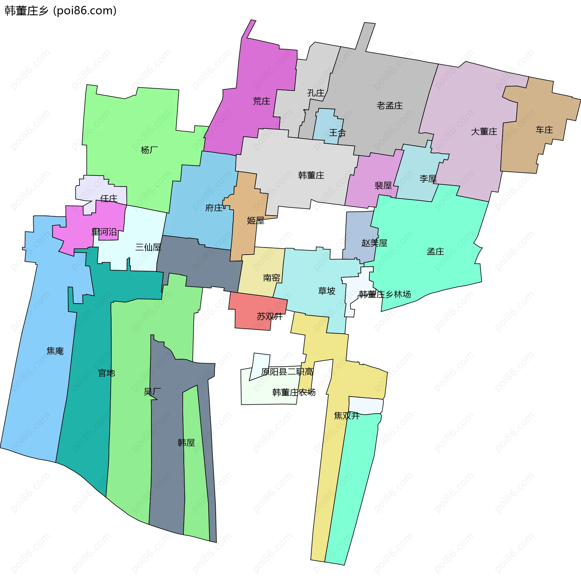 韩董庄乡边界地图(五级行政区划)