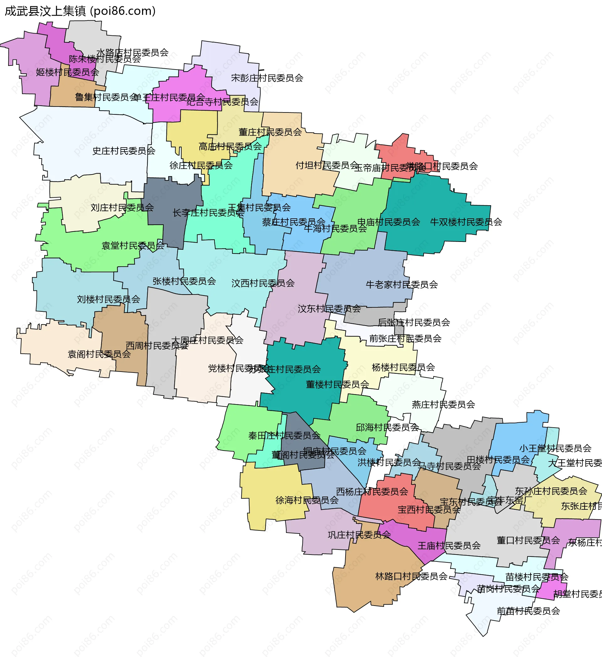 成武县汶上集镇边界地图(五级行政区划)