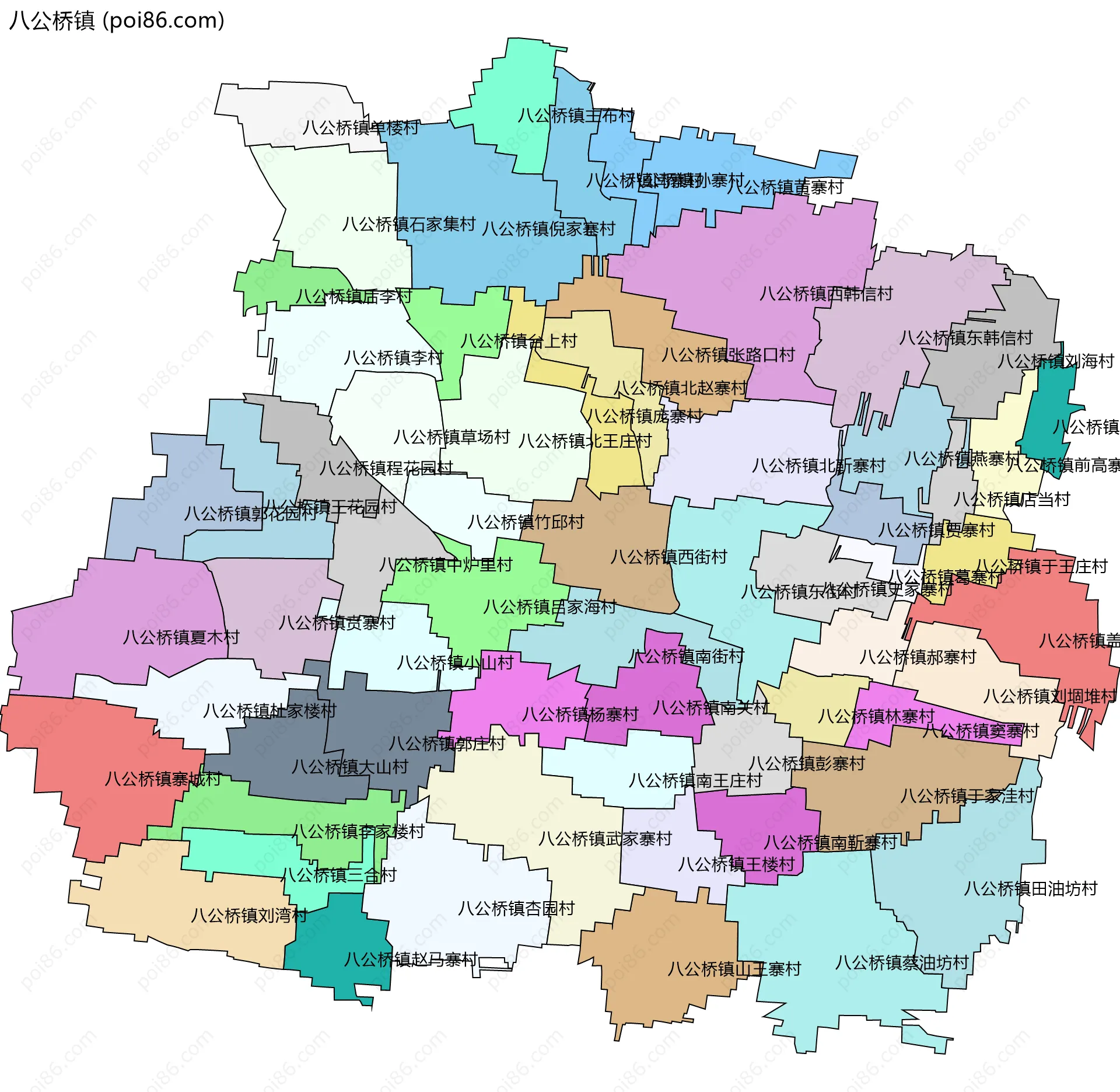 八公桥镇边界地图(五级行政区划)