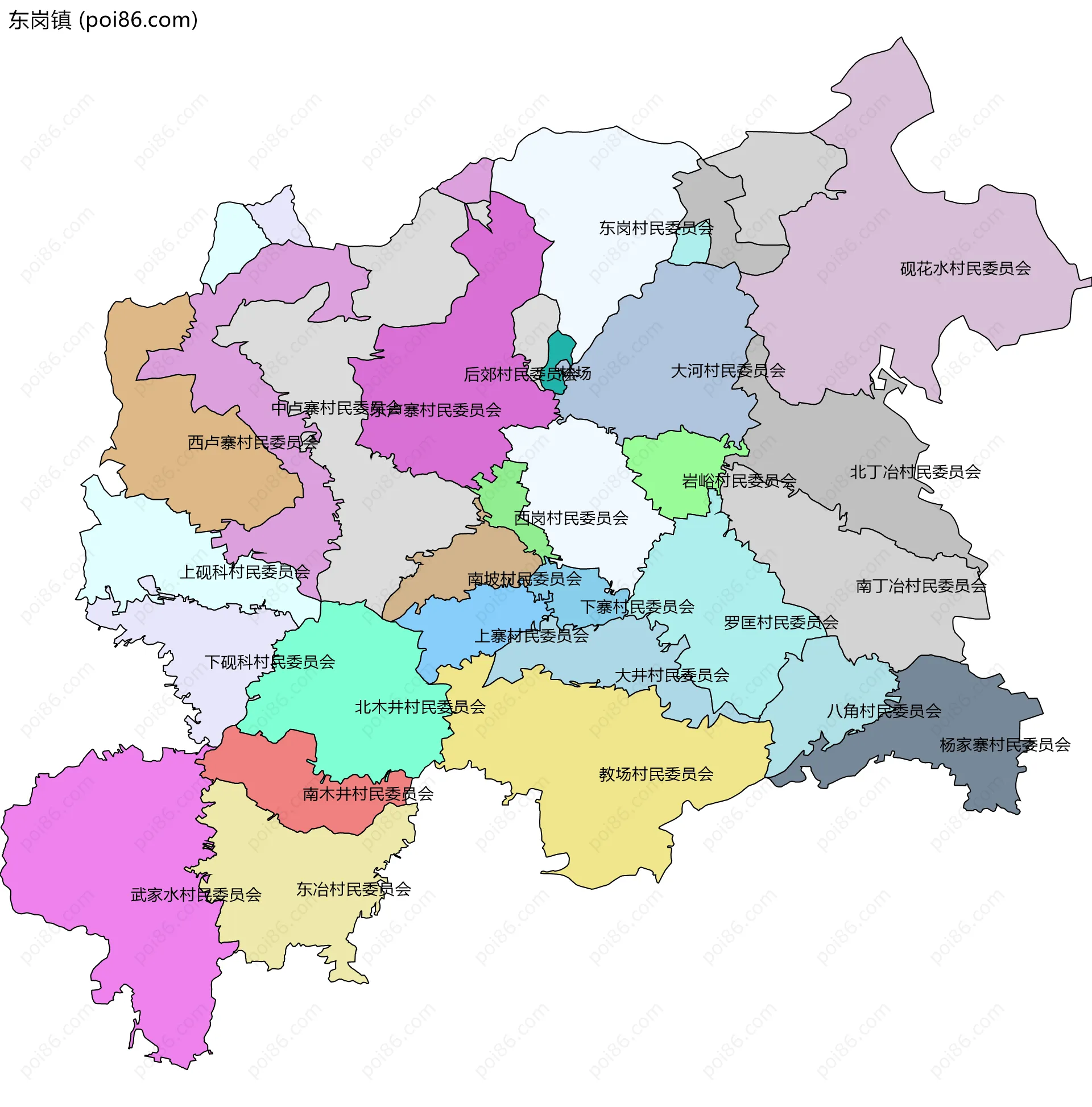 东岗镇边界地图(五级行政区划)