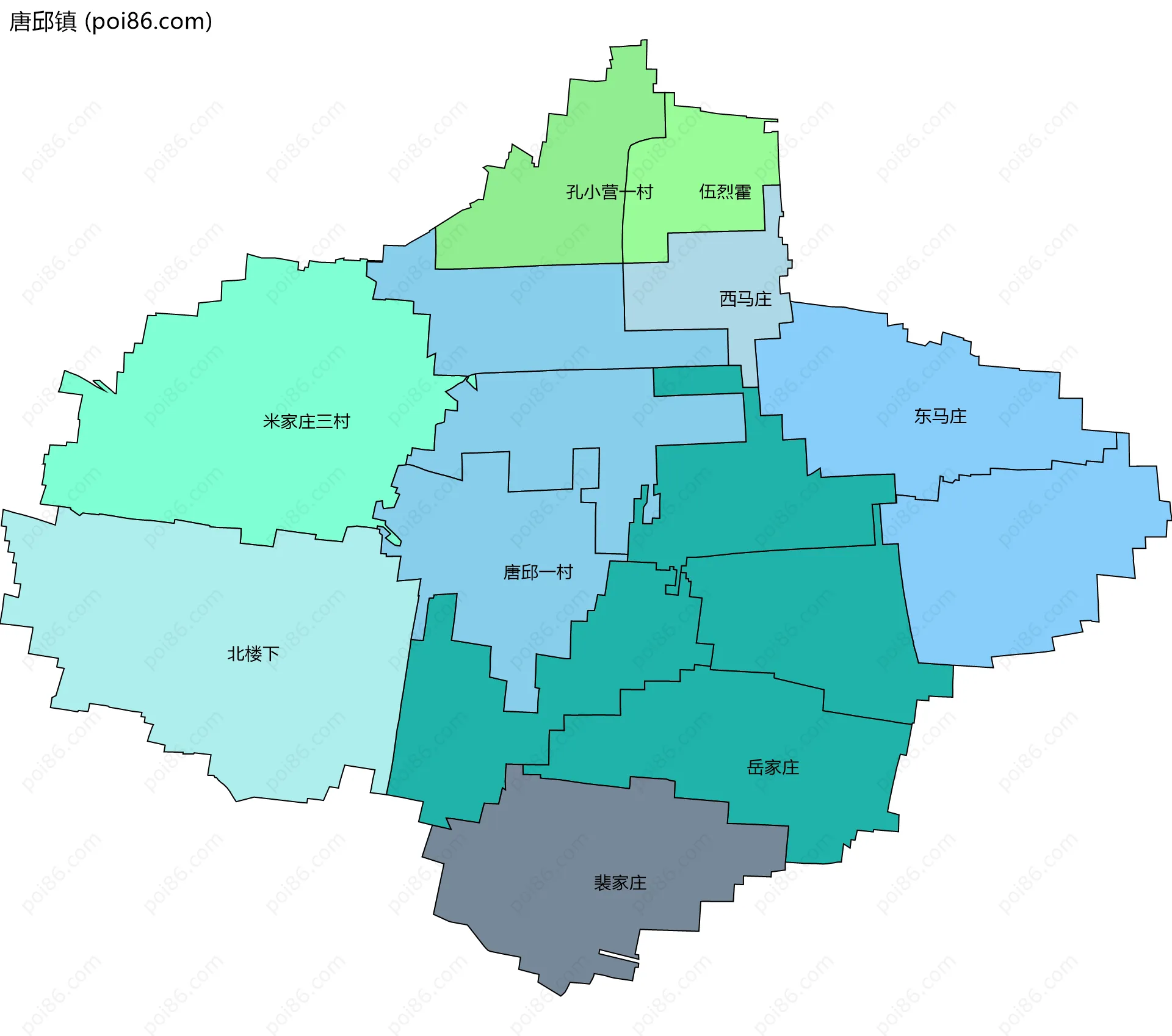 唐邱镇边界地图(五级行政区划)