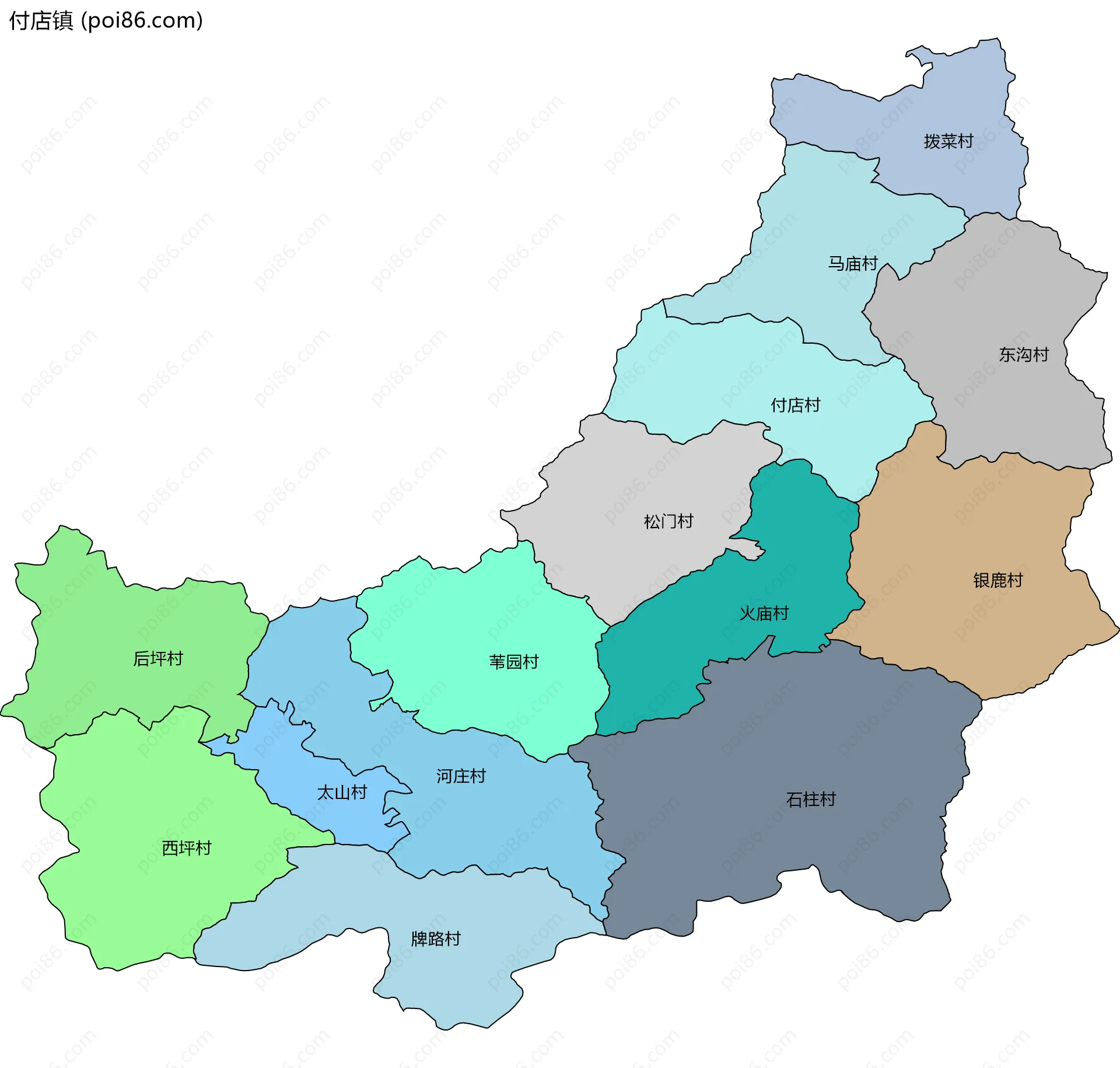 付店镇边界地图(五级行政区划)