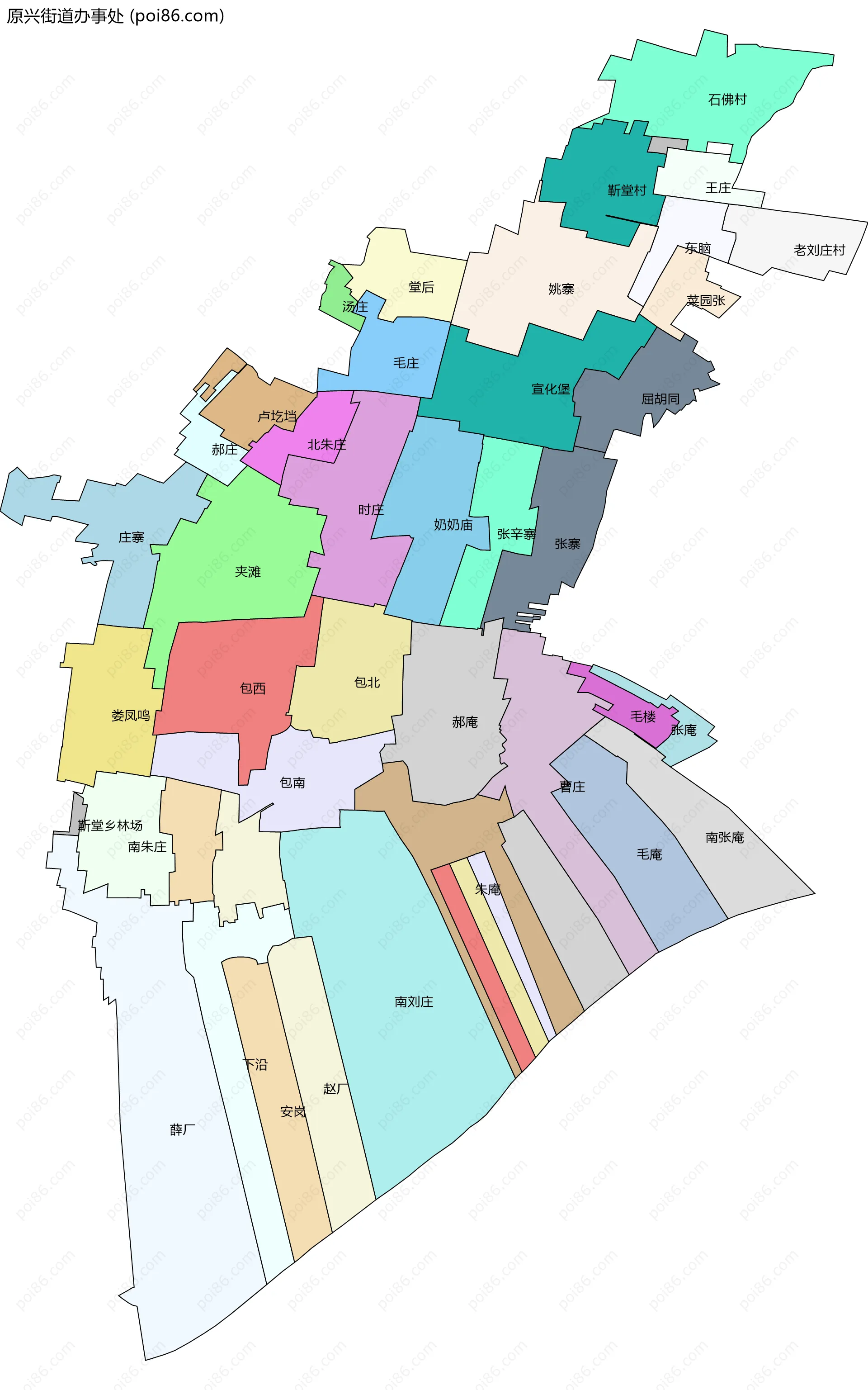 原兴街道办事处边界地图(五级行政区划)