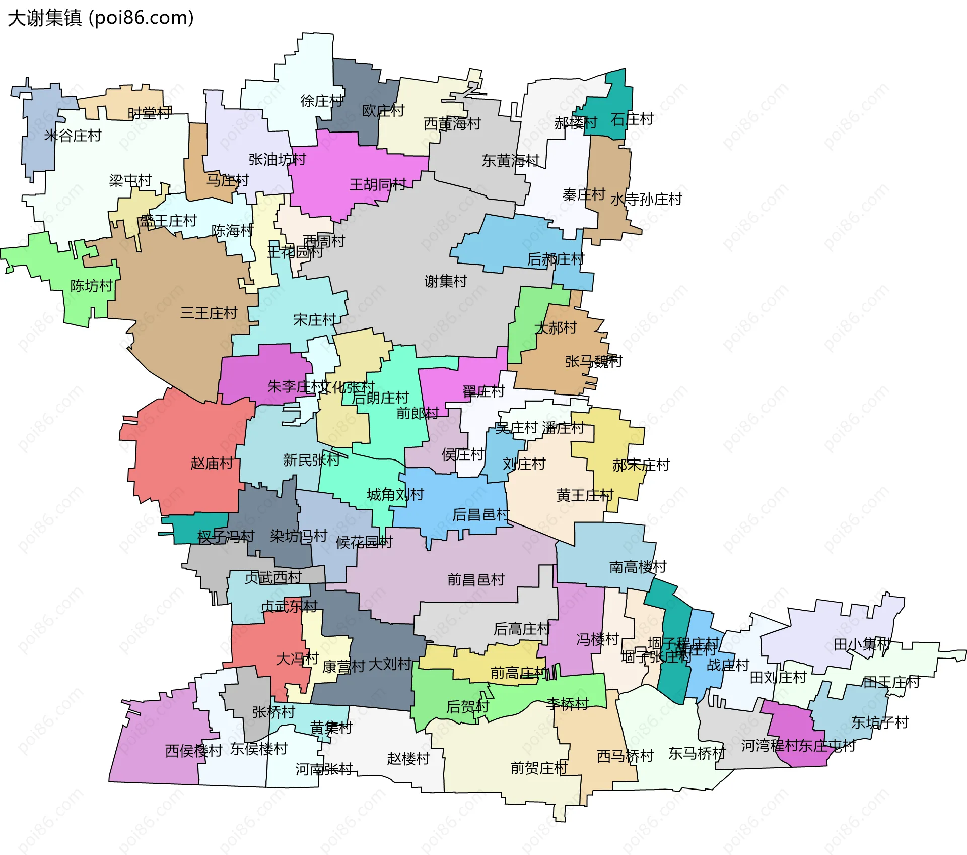 大谢集镇边界地图(五级行政区划)