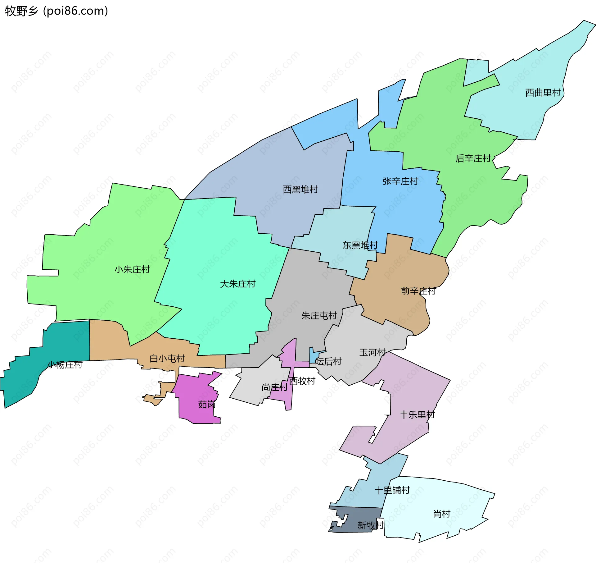 牧野乡边界地图(五级行政区划)