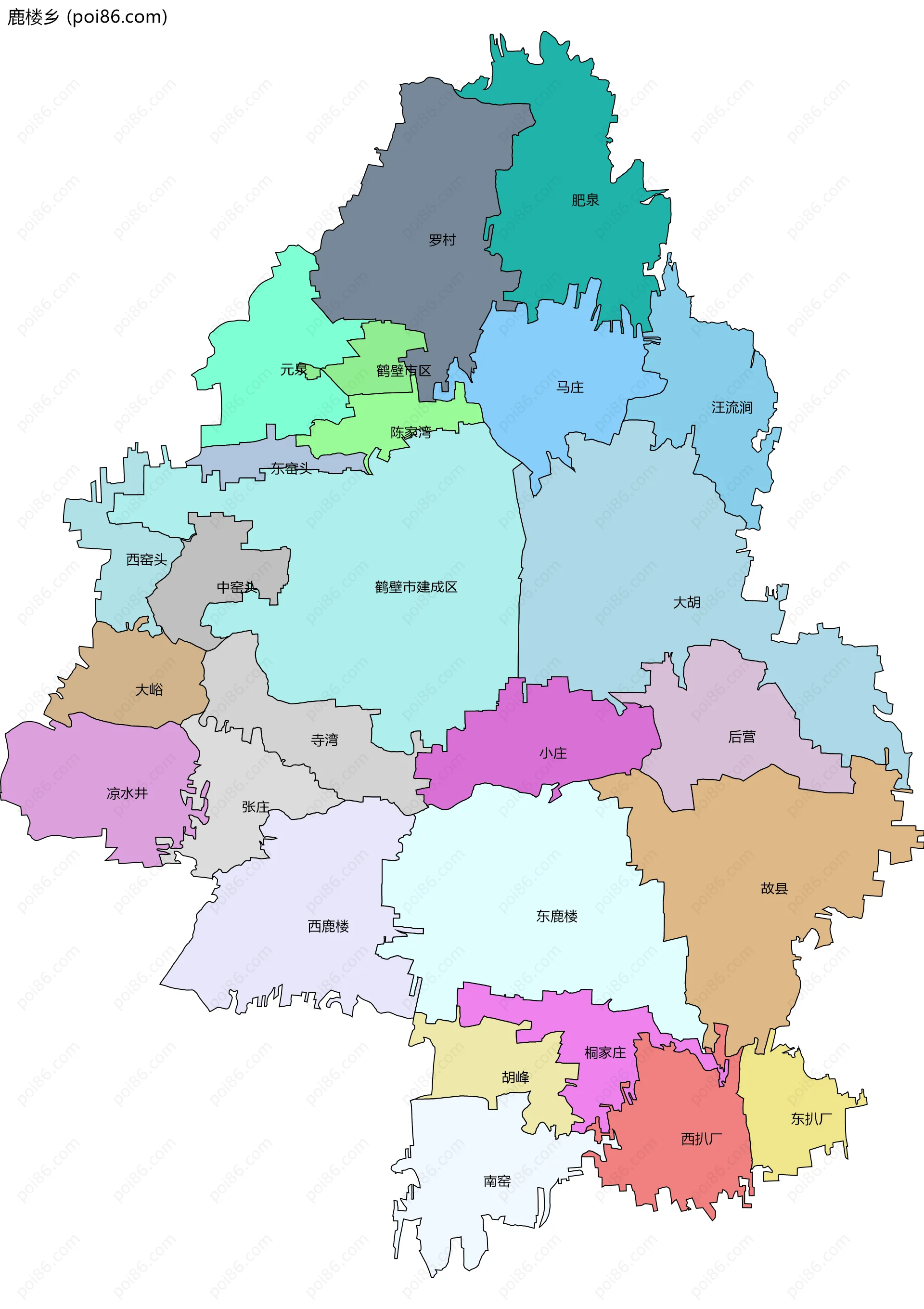 鹿楼乡边界地图(五级行政区划)