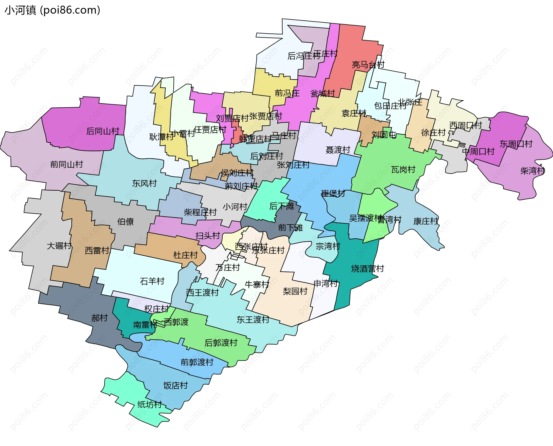 小河镇边界地图(五级行政区划)