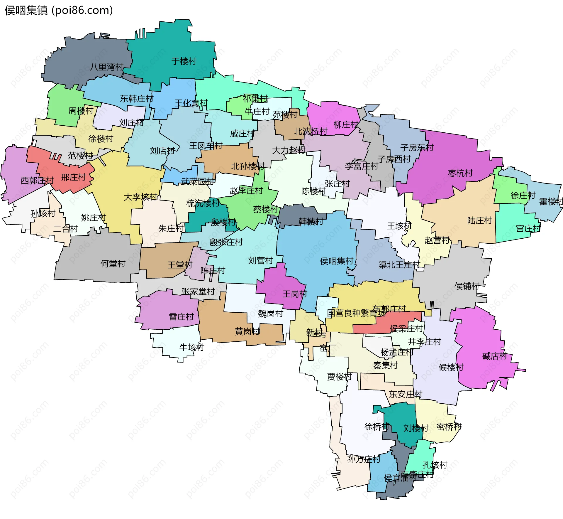 侯咽集镇边界地图(五级行政区划)