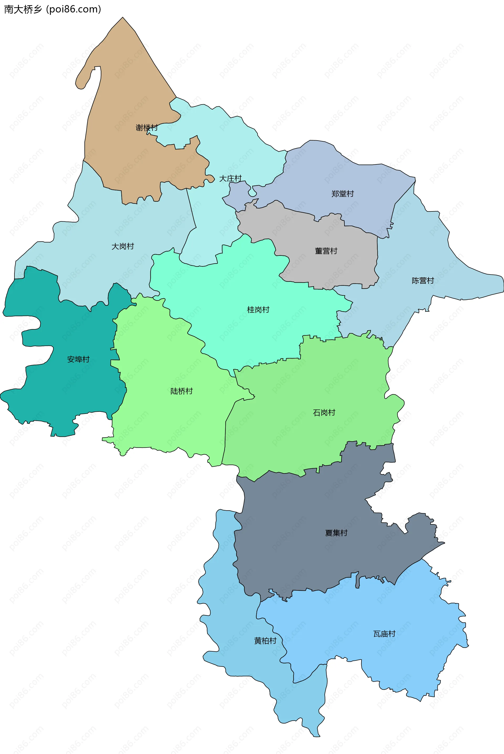 南大桥乡边界地图(五级行政区划)