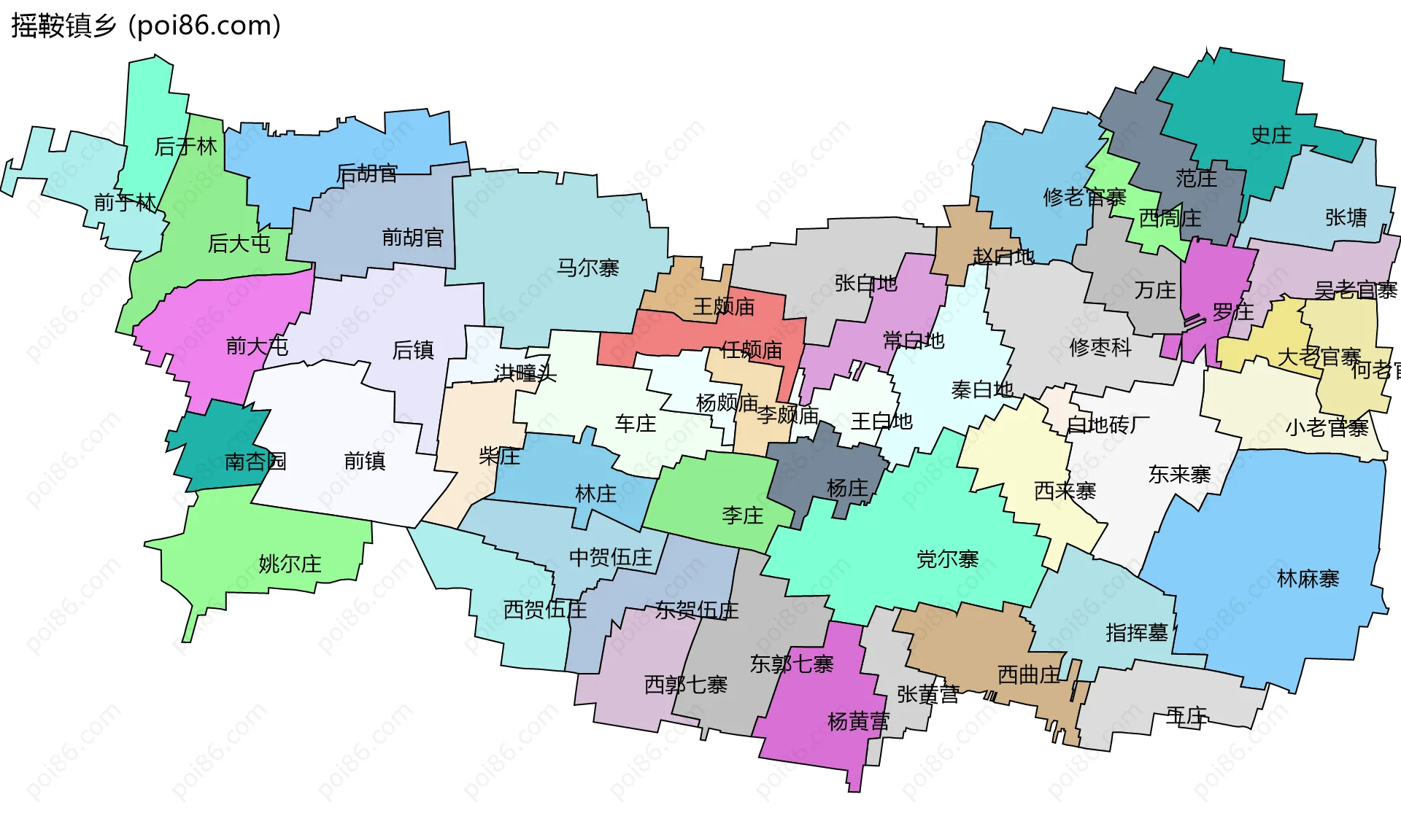 摇鞍镇乡边界地图(五级行政区划)
