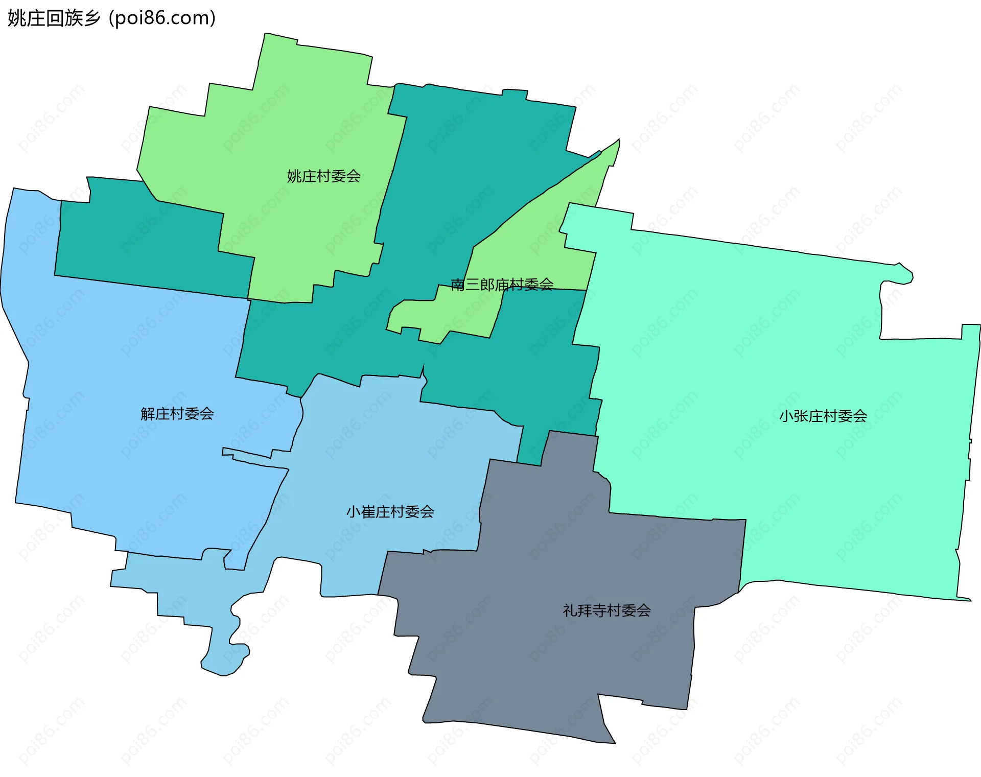 姚庄回族乡边界地图(五级行政区划)