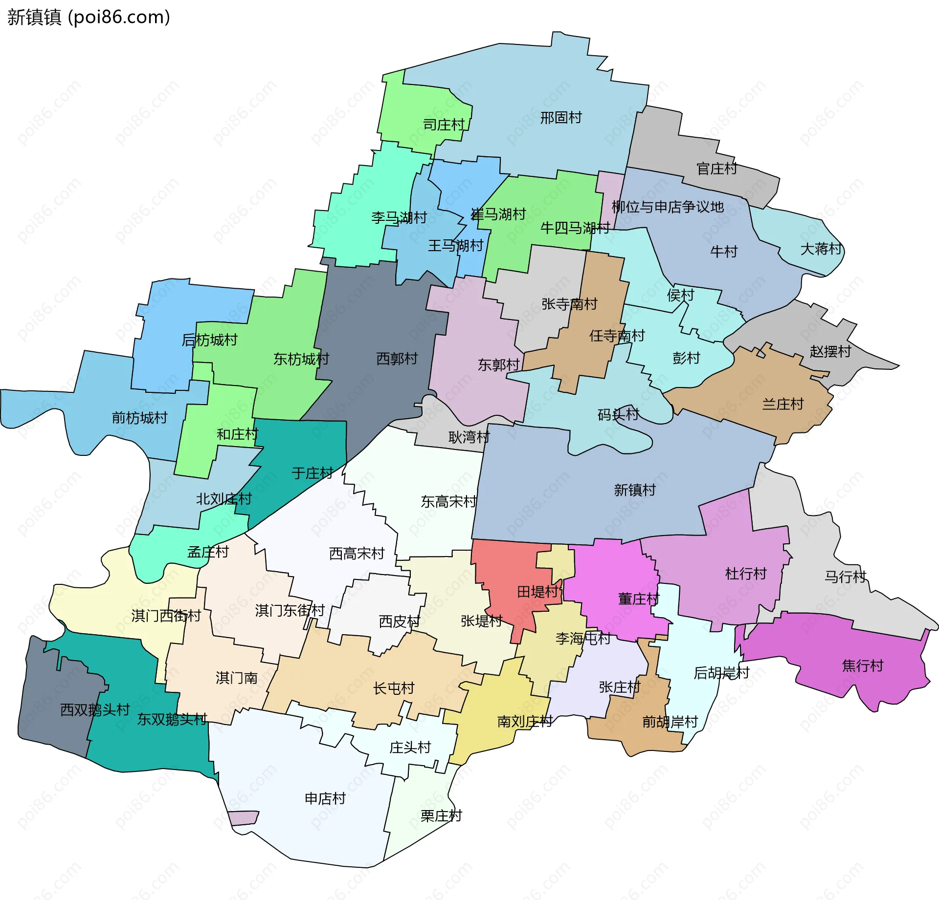 新镇镇边界地图(五级行政区划)