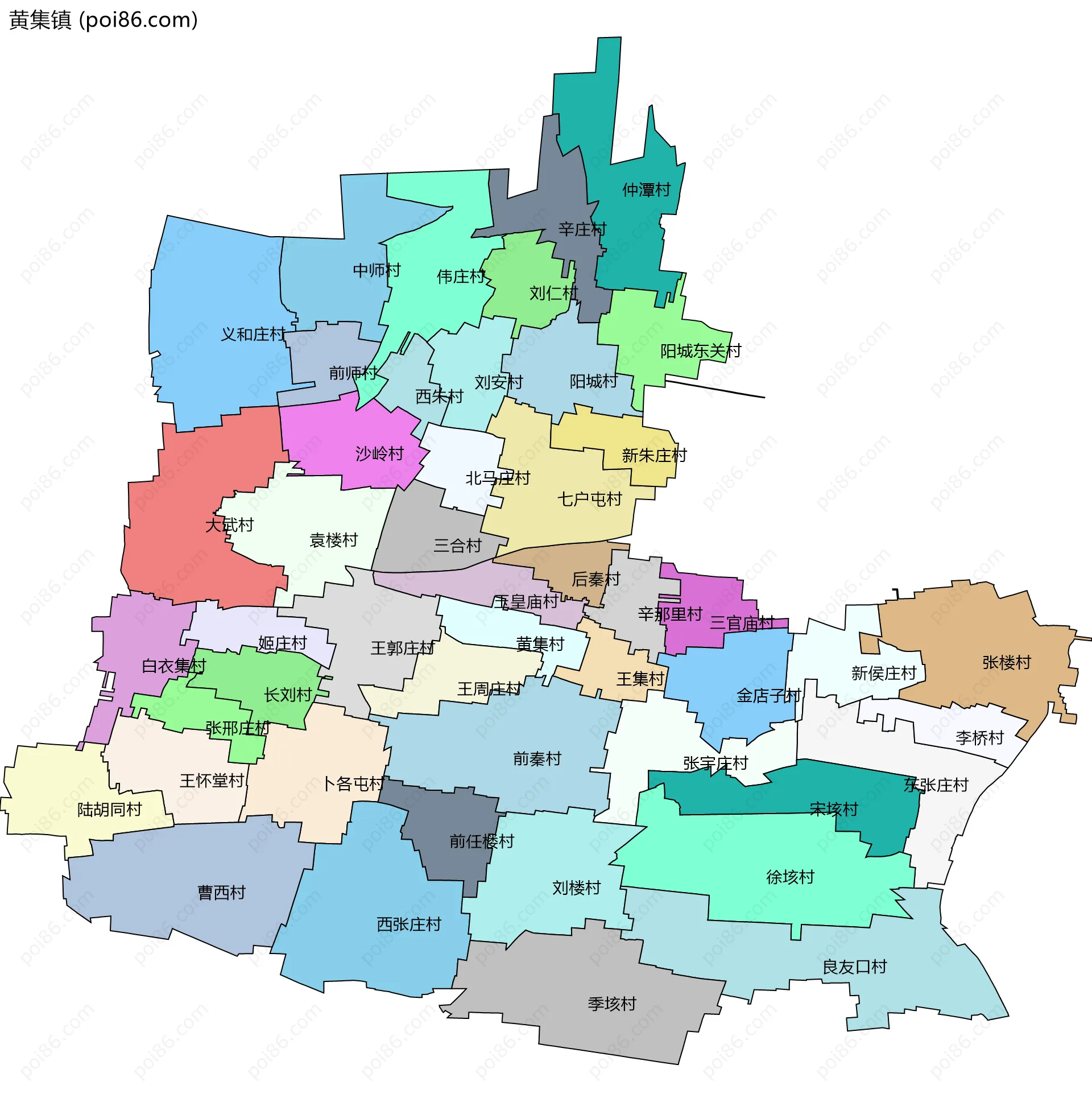 黄集镇边界地图(五级行政区划)