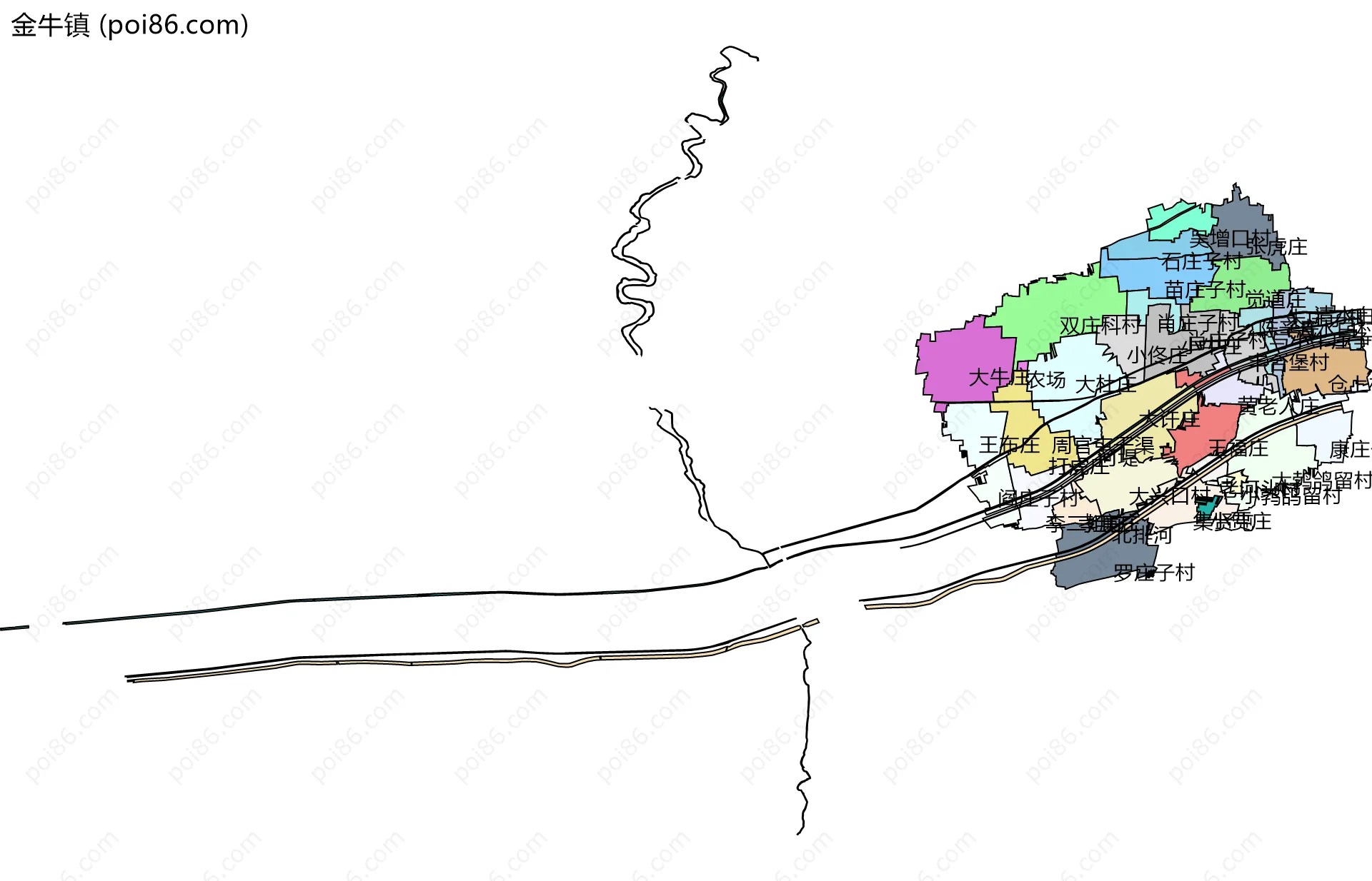 金牛镇边界地图(五级行政区划)