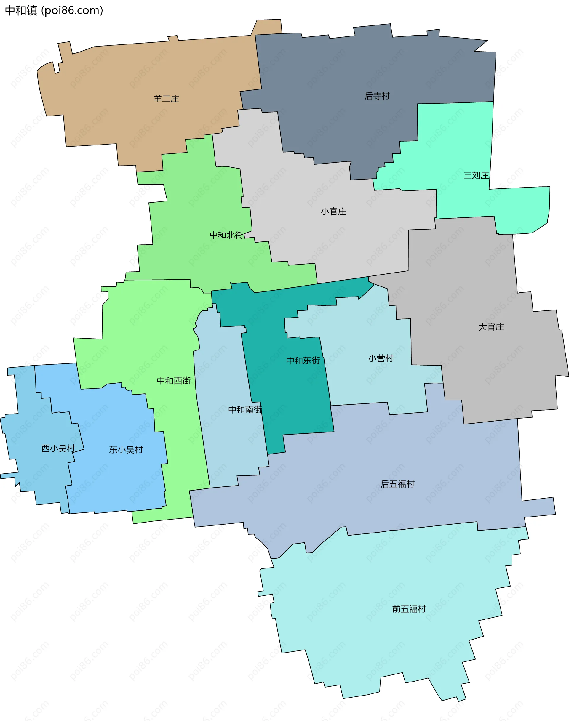 中和镇边界地图(五级行政区划)