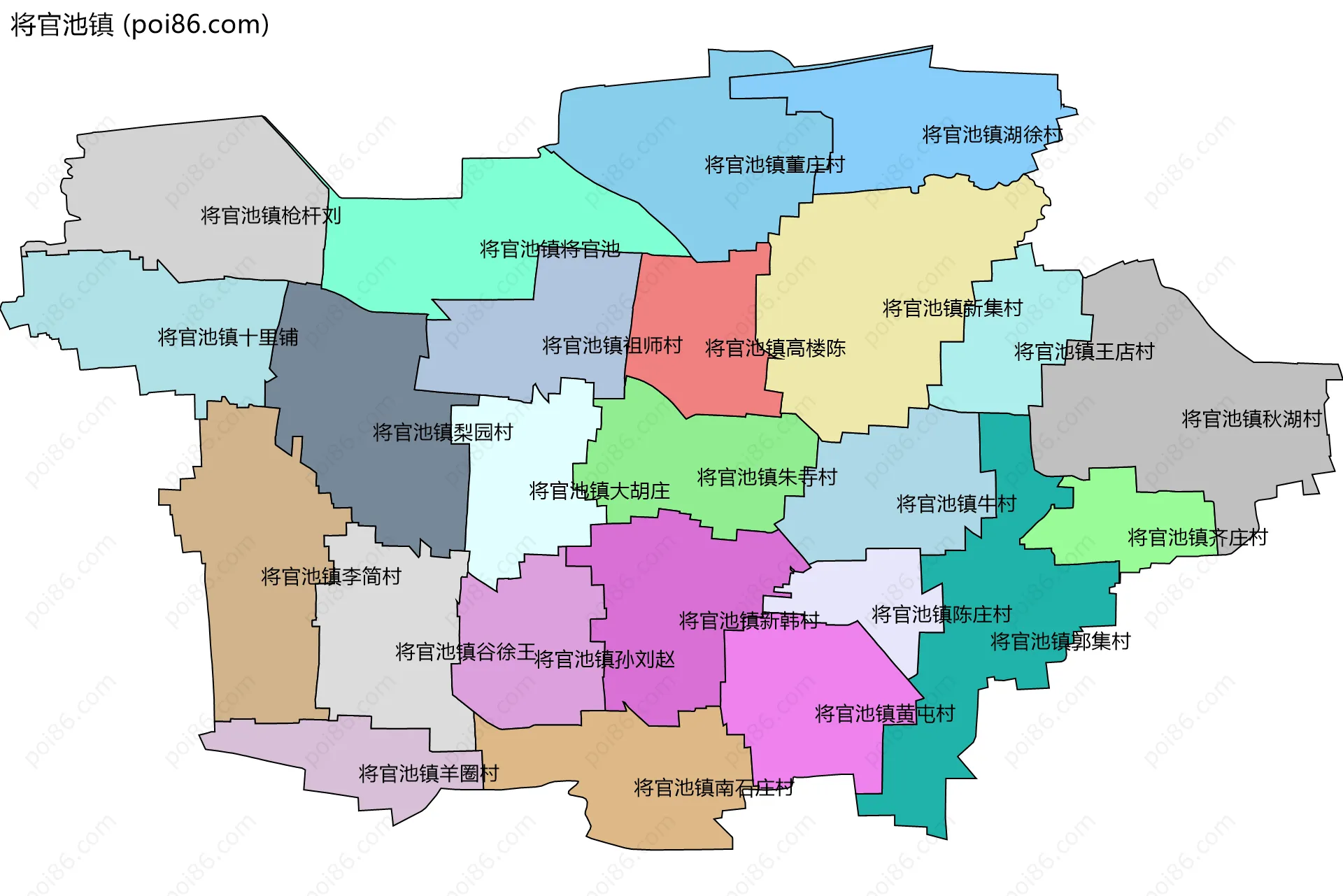 将官池镇边界地图(五级行政区划)