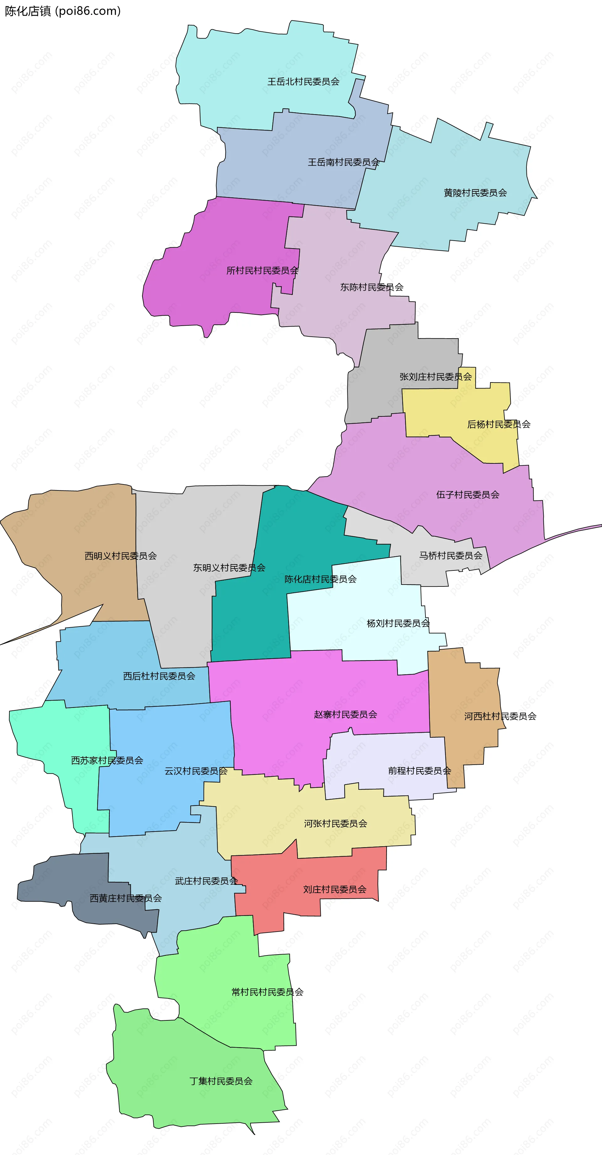 陈化店镇边界地图(五级行政区划)