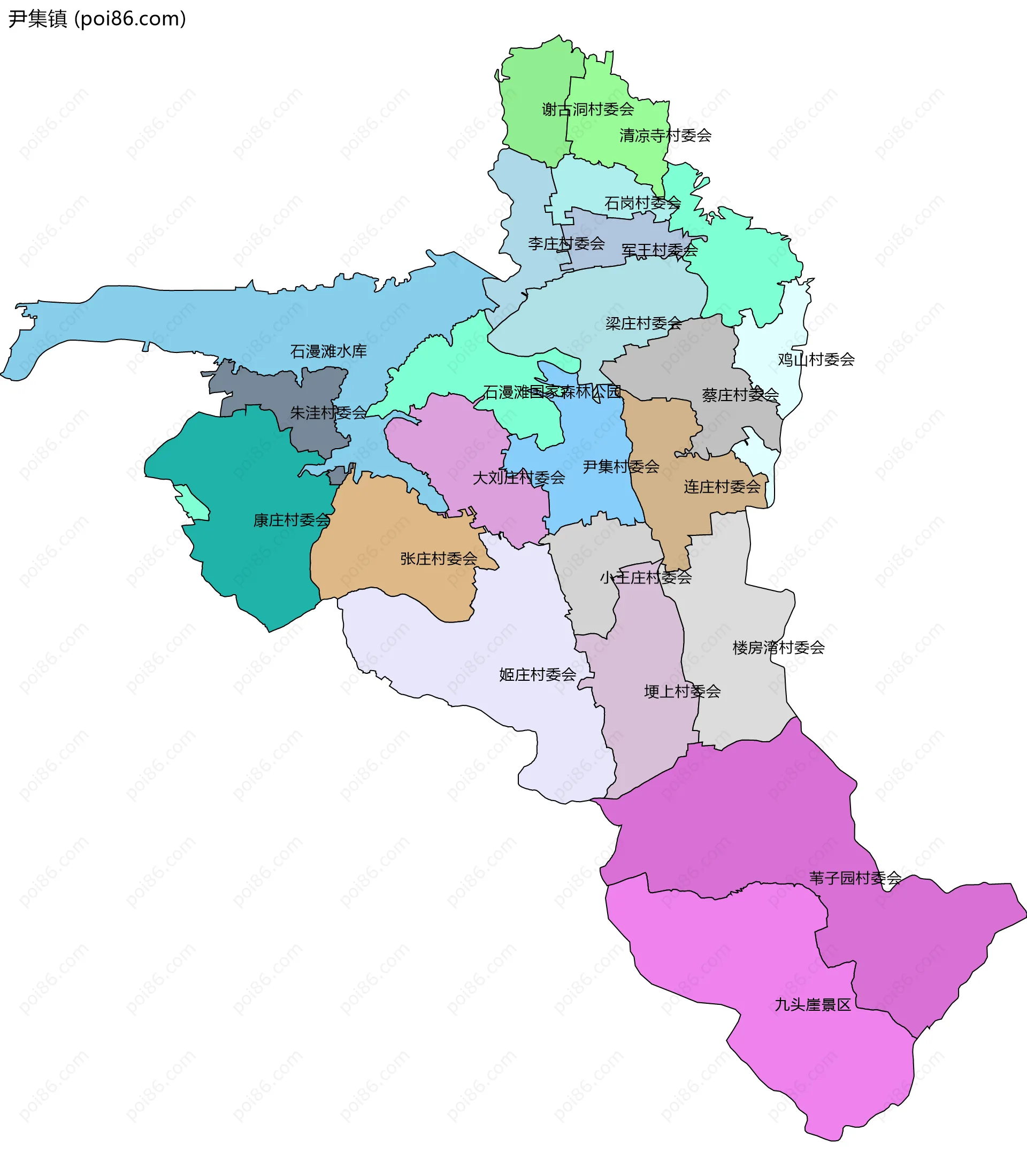 尹集镇边界地图(五级行政区划)