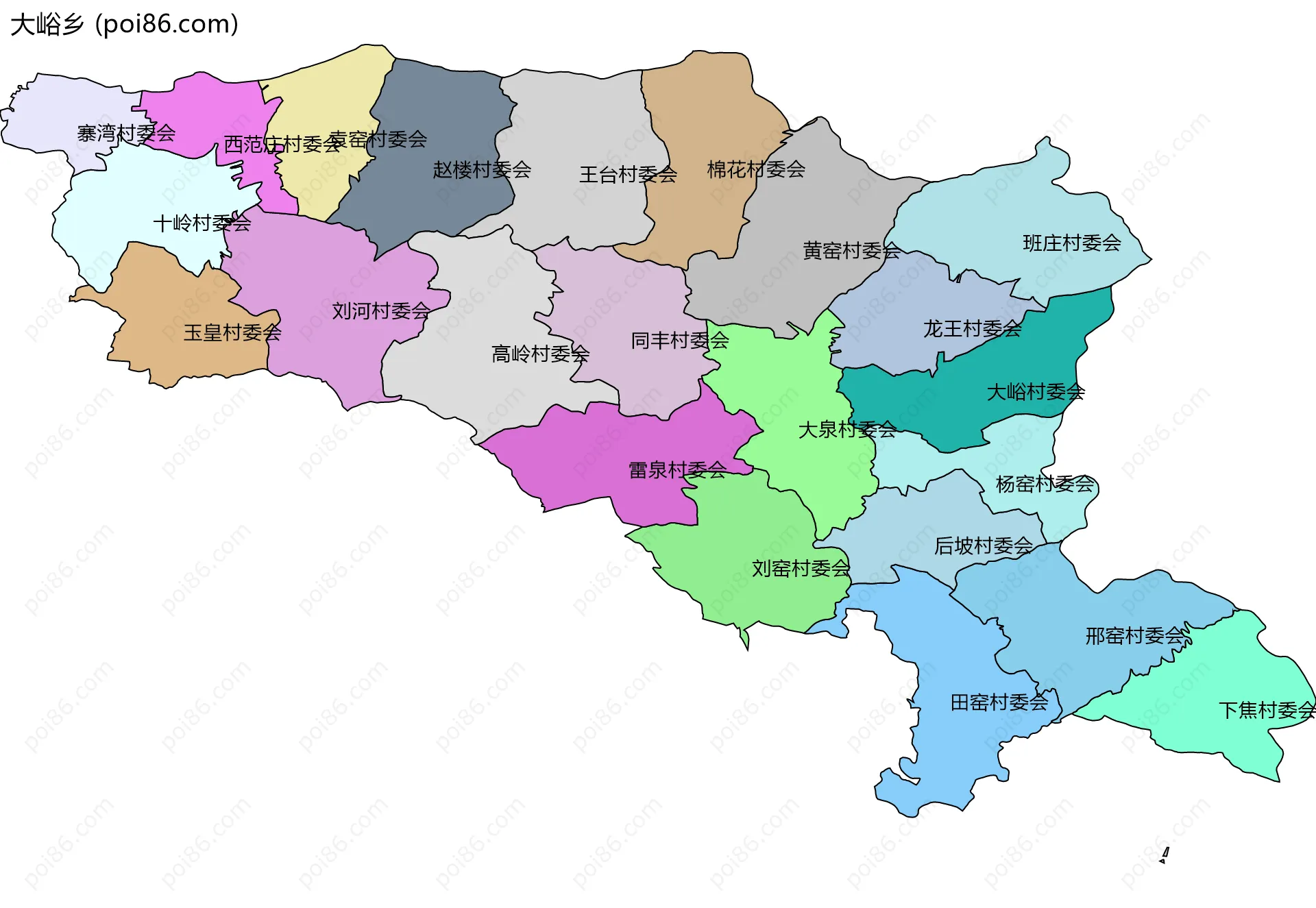 大峪乡边界地图(五级行政区划)
