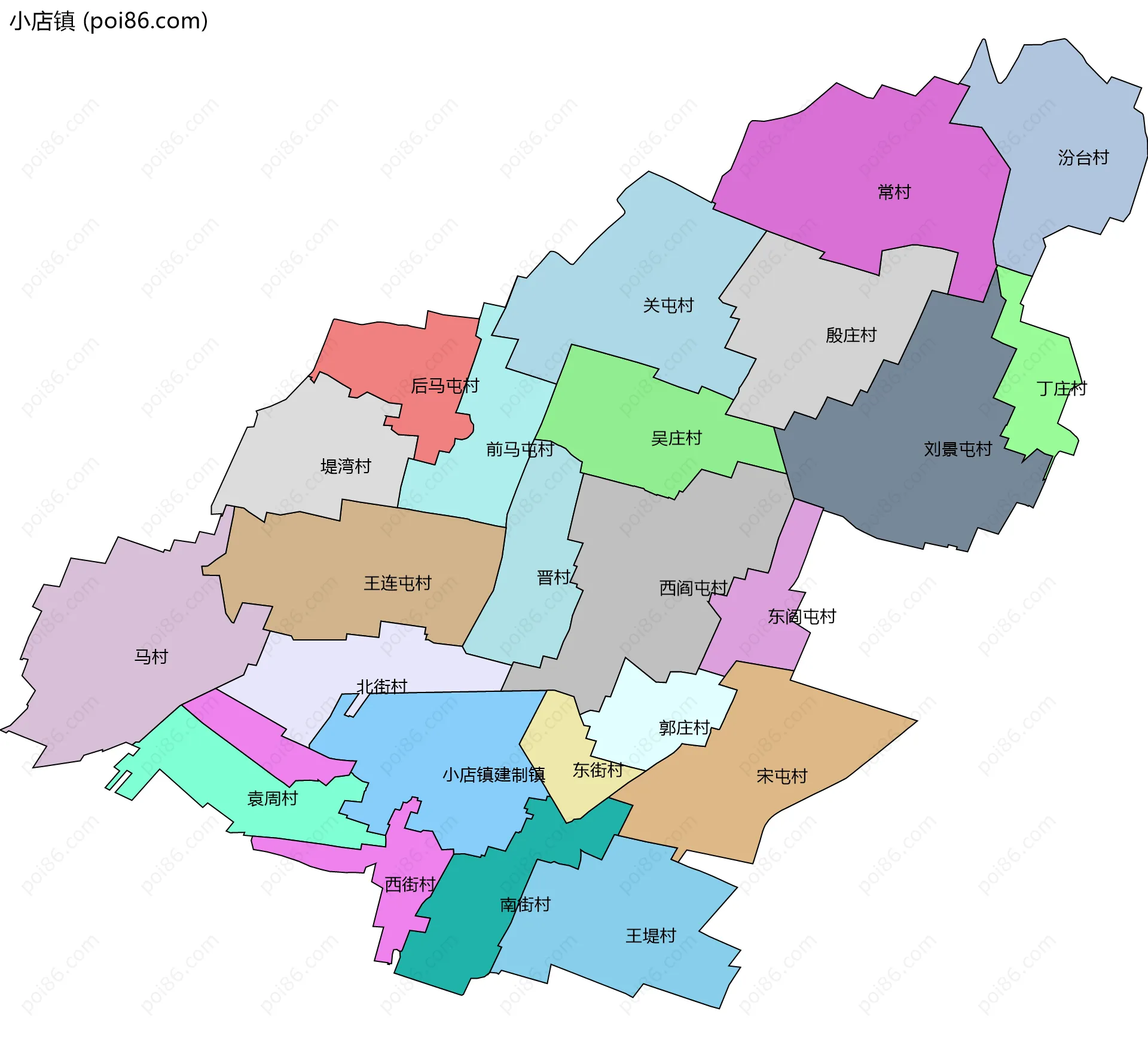 小店镇边界地图(五级行政区划)